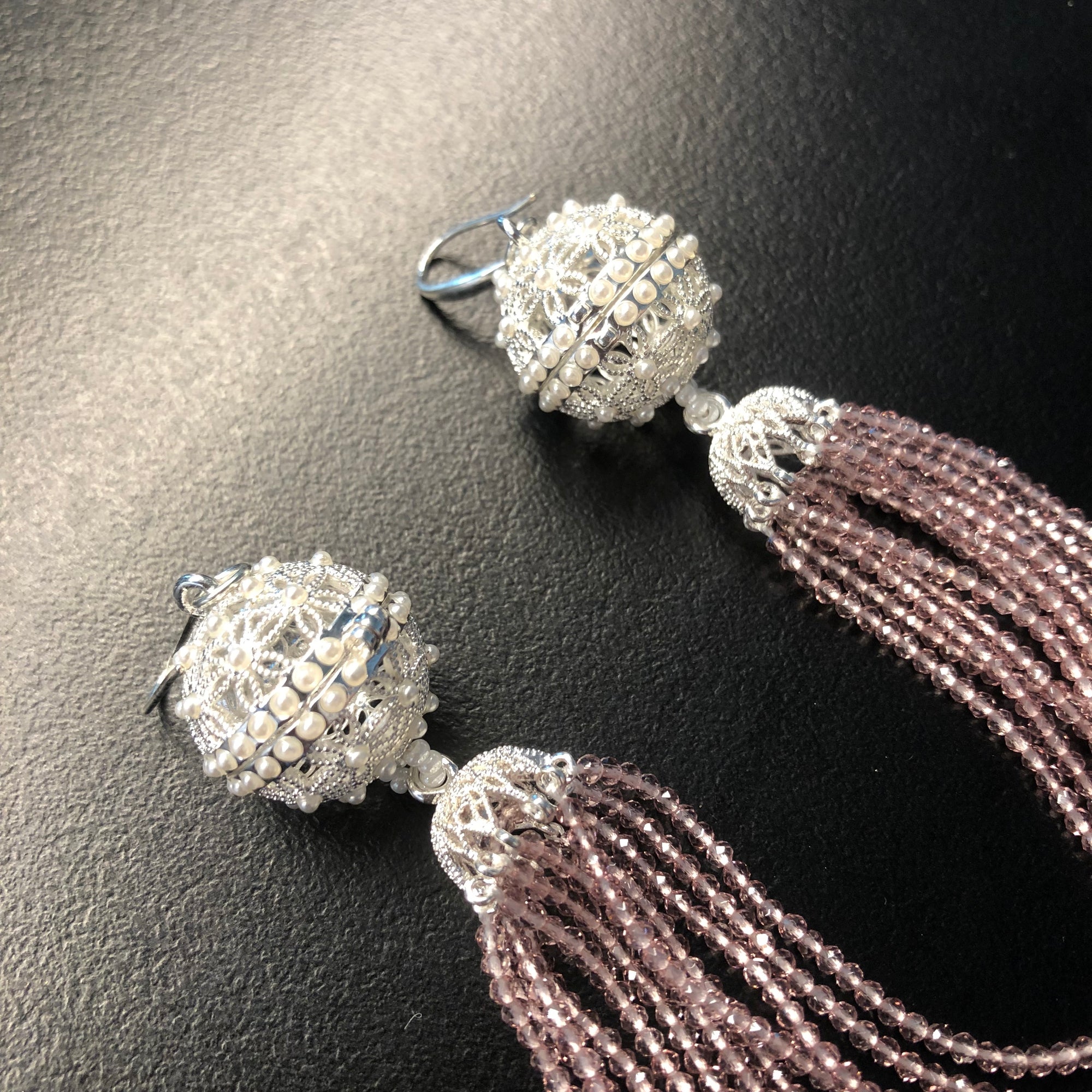 Herbal Locket Crystal Tassel Earrings - Mauve Zirconia - Yun Boutique