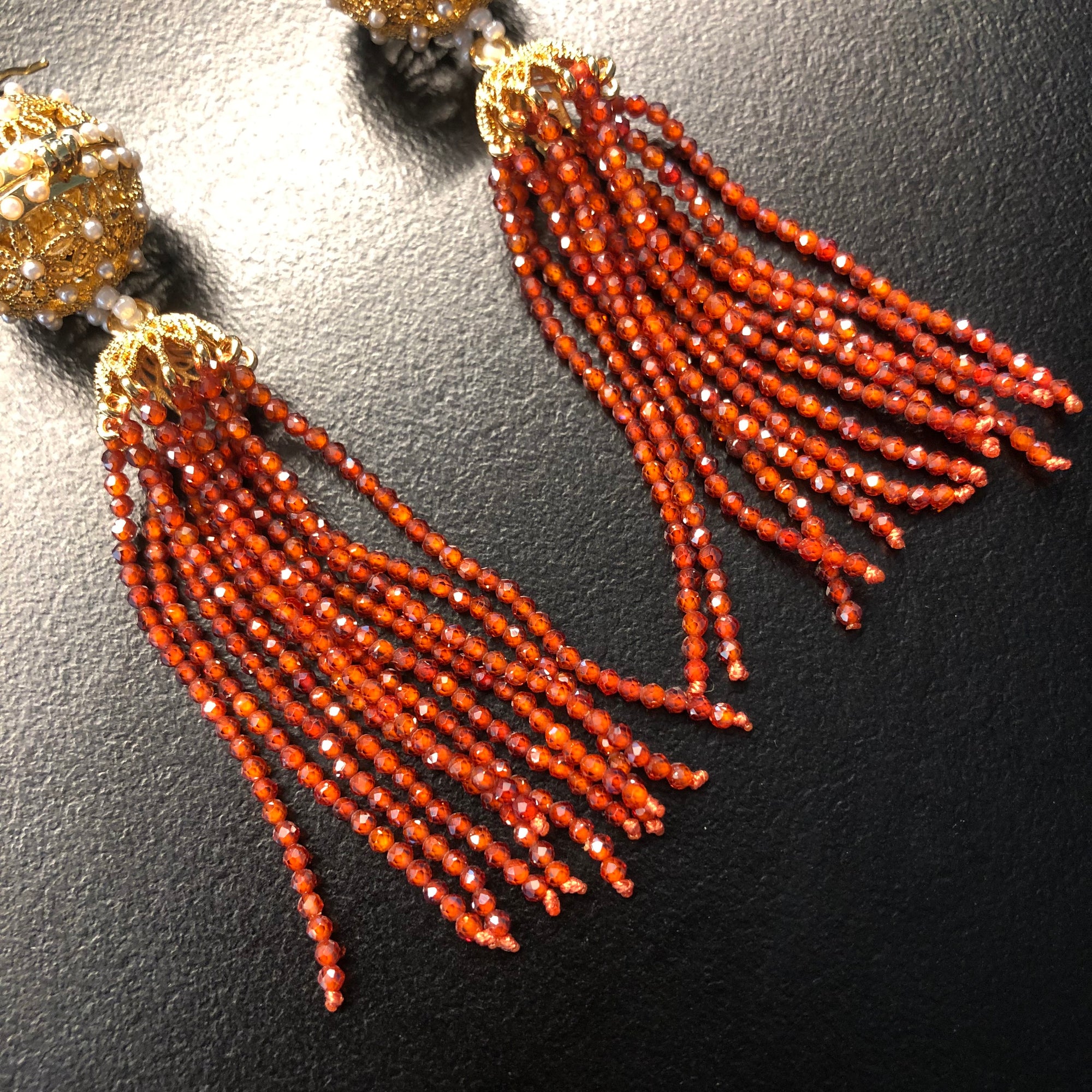 Herbal Locket Crystal Tassel Earrings - Carnelian Zirconia - Yun Boutique