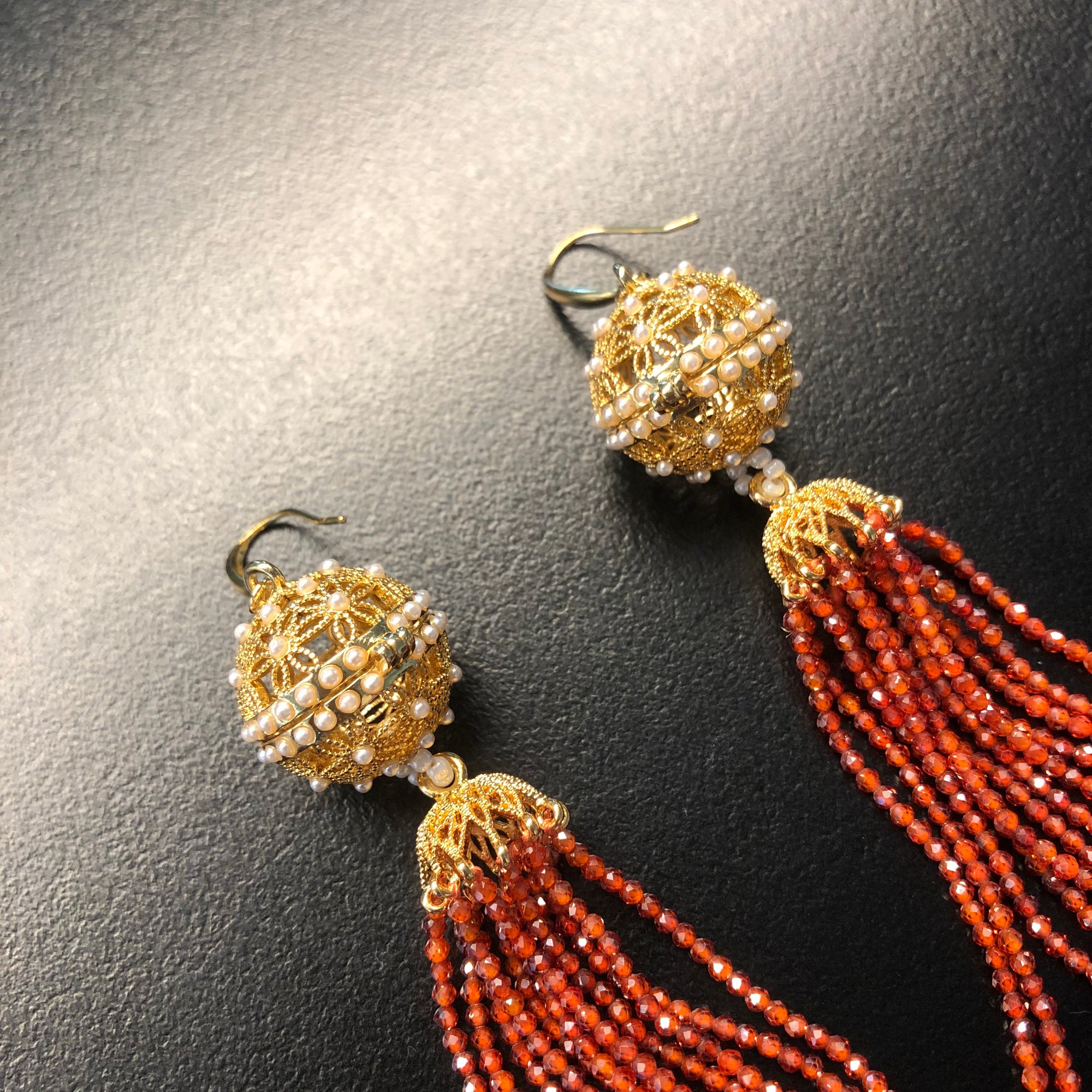 Herbal Locket Crystal Tassel Earrings - Carnelian Zirconia - Yun Boutique