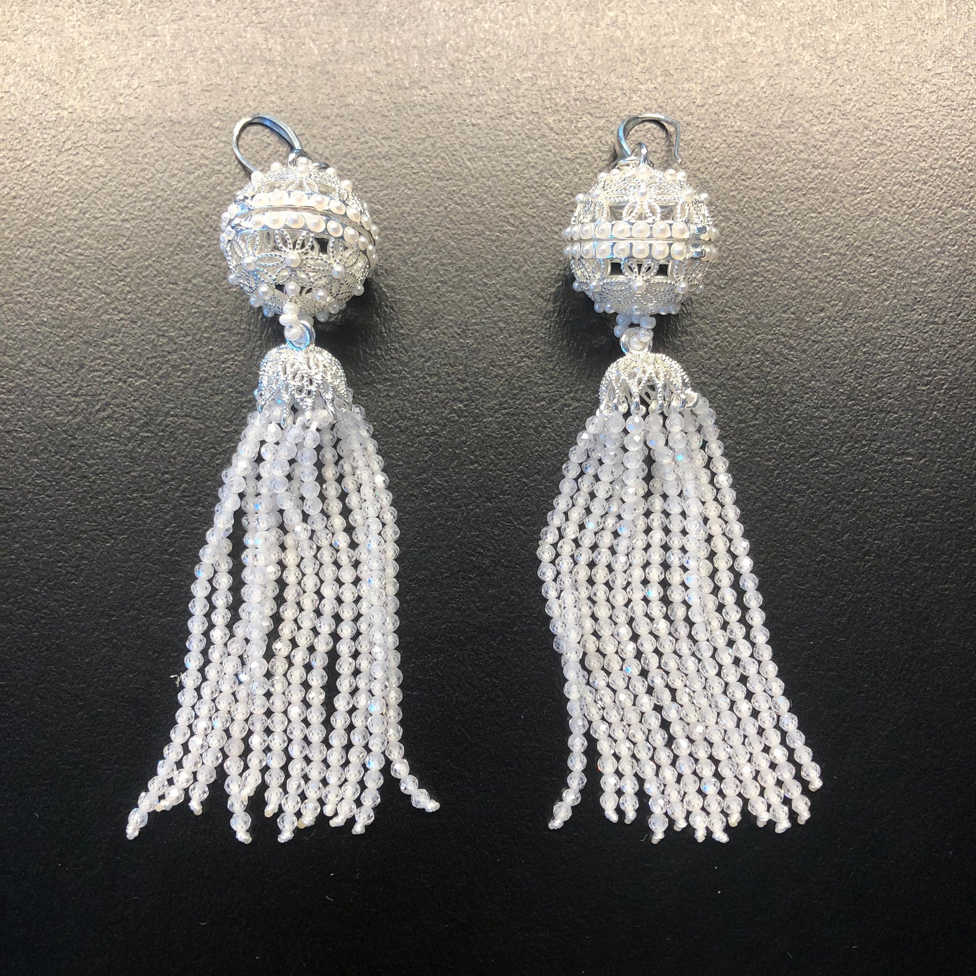 Herbal Locket Crystal Tassel Earrings - White Zirconia - Yun Boutique