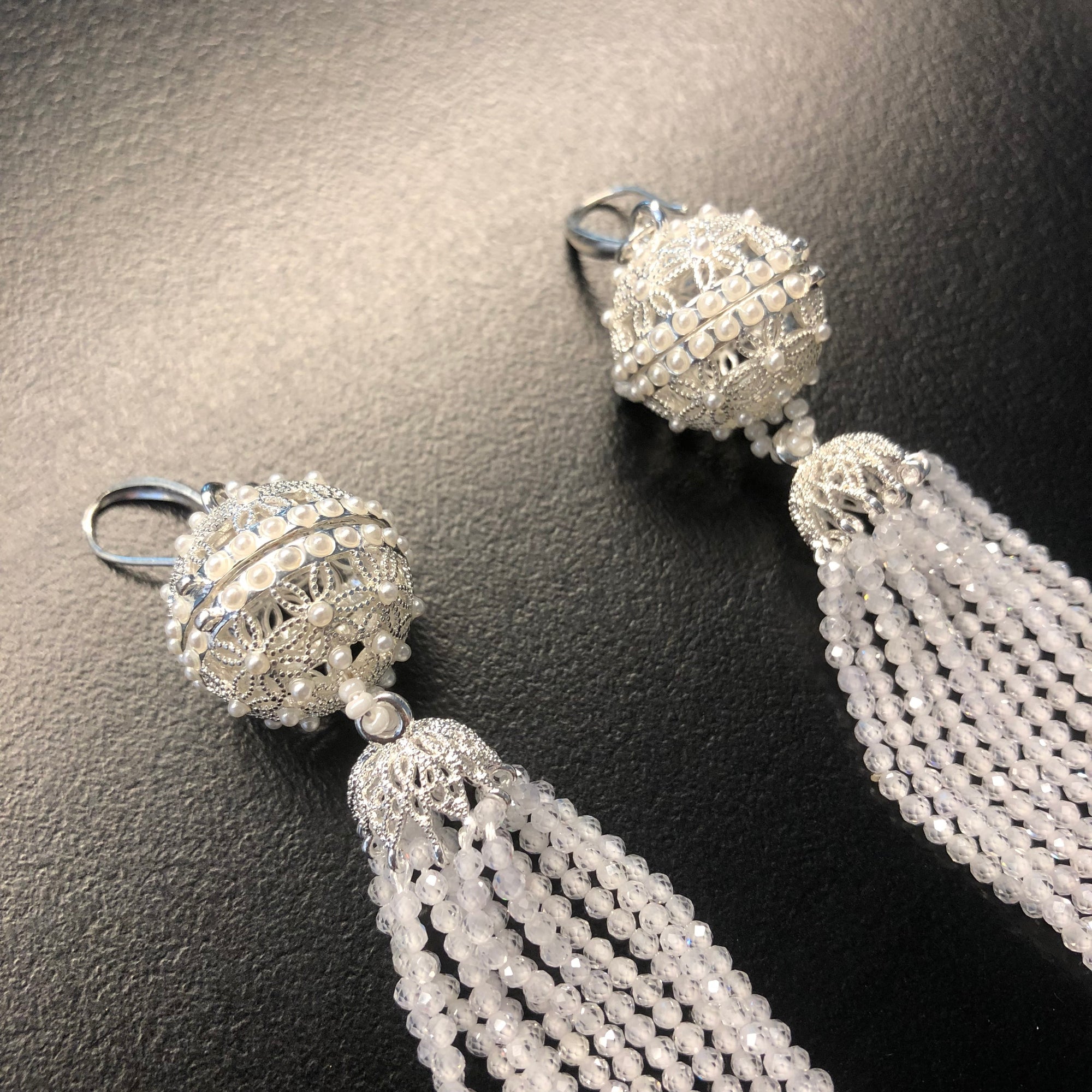 Herbal Locket Crystal Tassel Earrings - White Zirconia - Yun Boutique