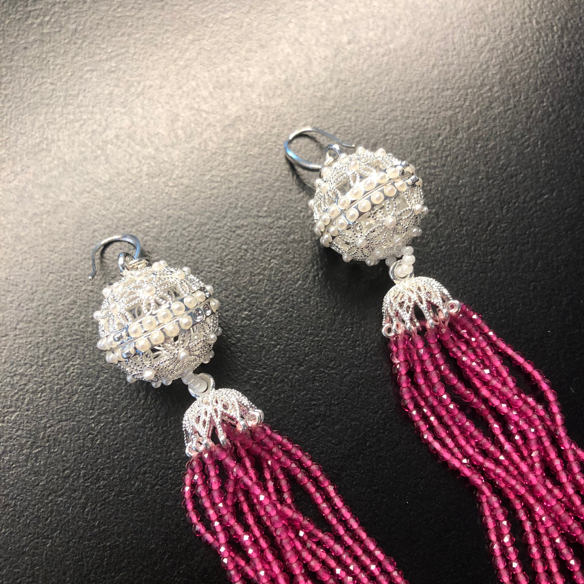 Herbal Locket Crystal Tassel Earrings - Fuchsia Zirconia - Yun Boutique