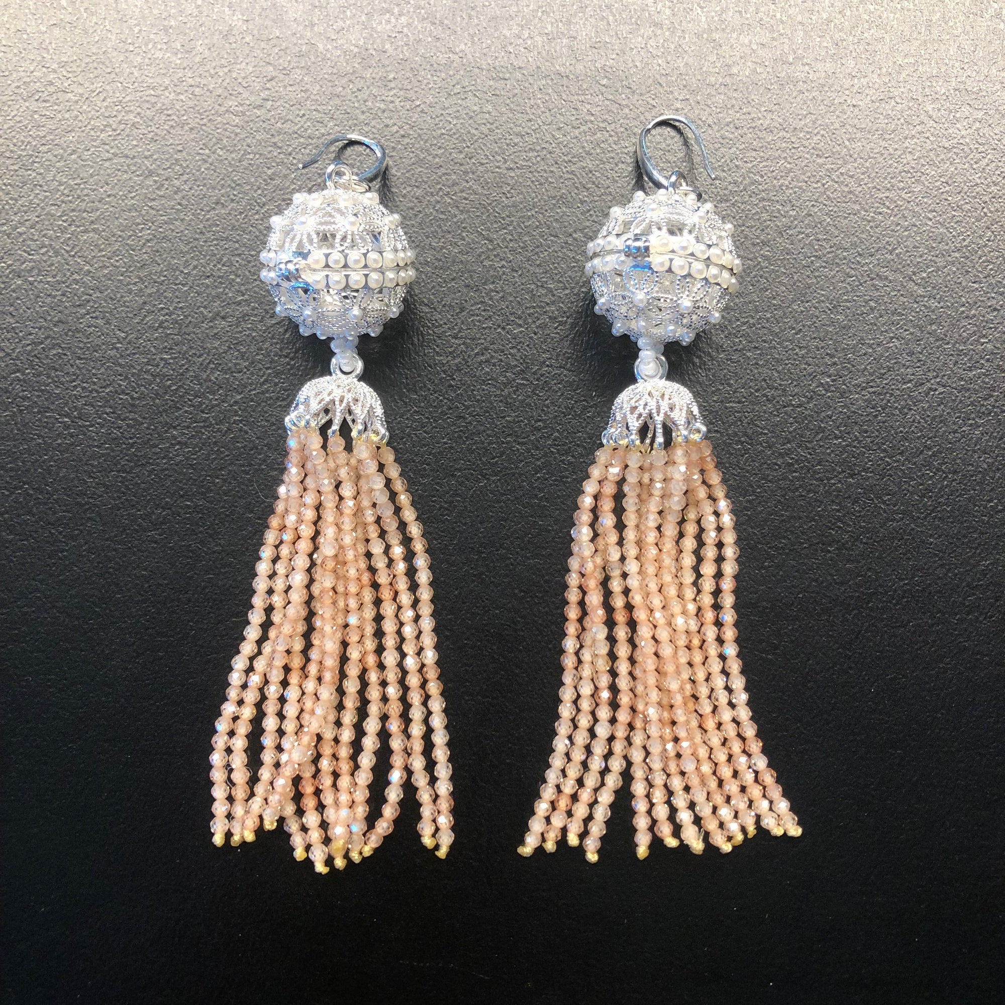 Herbal Locket Crystal Tassel Earrings - Champagne Zirconia - Yun Boutique