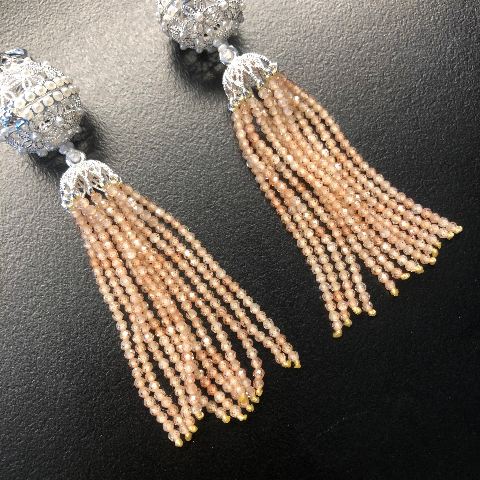 Herbal Locket Crystal Tassel Earrings - Champagne Zirconia - Yun Boutique