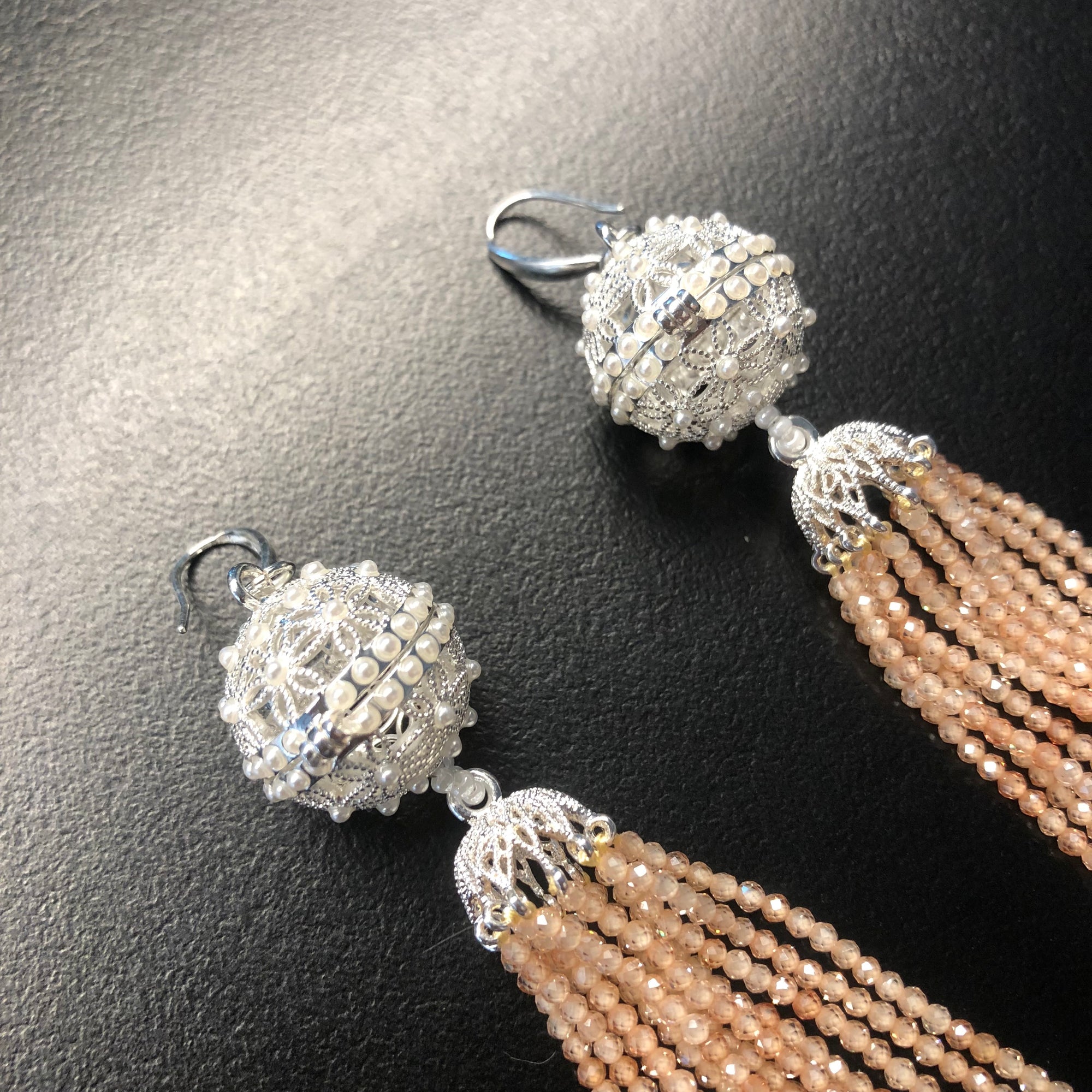 Herbal Locket Crystal Tassel Earrings - Champagne Zirconia - Yun Boutique