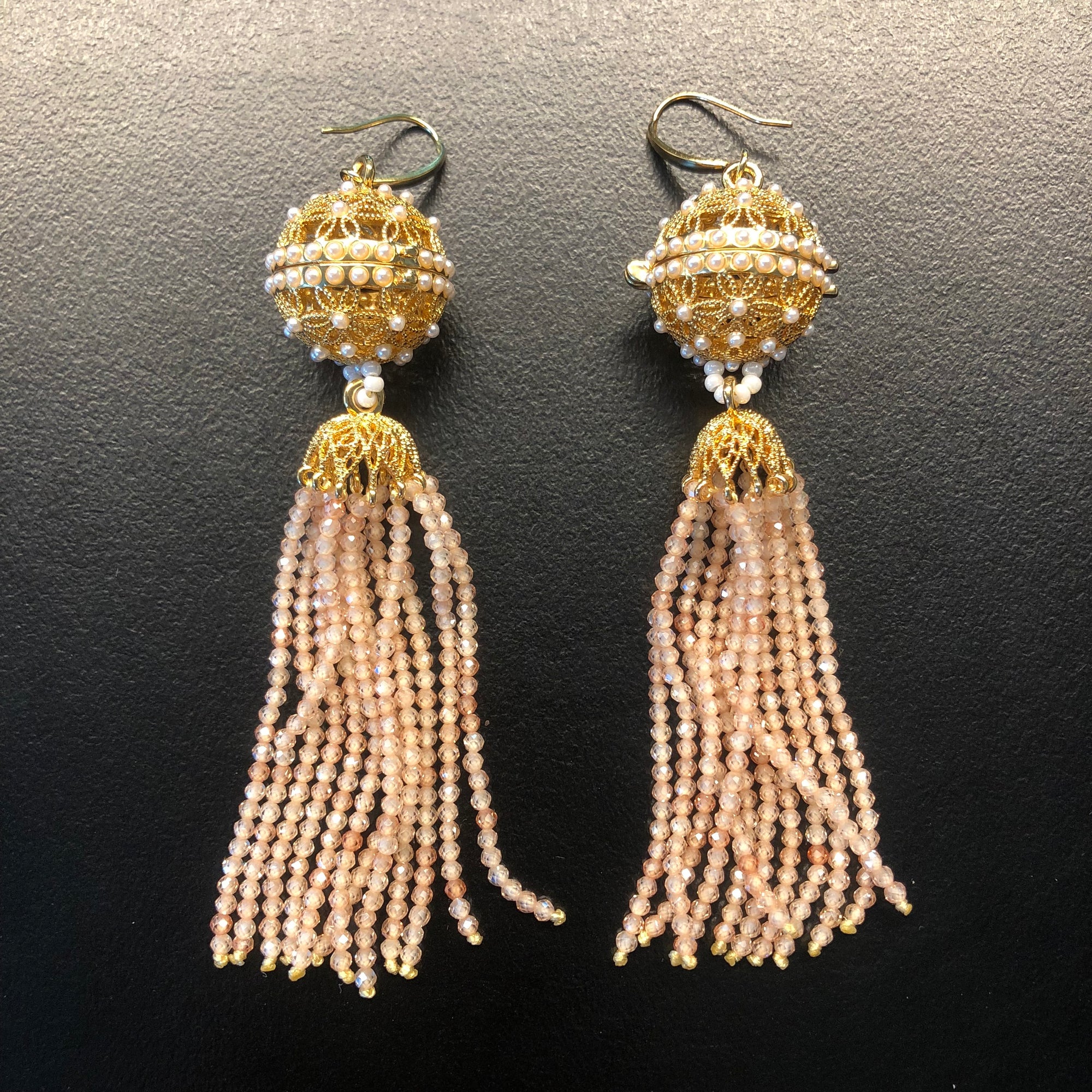 Herbal Locket Crystal Tassel Earrings - Champagne Zirconia - Yun Boutique