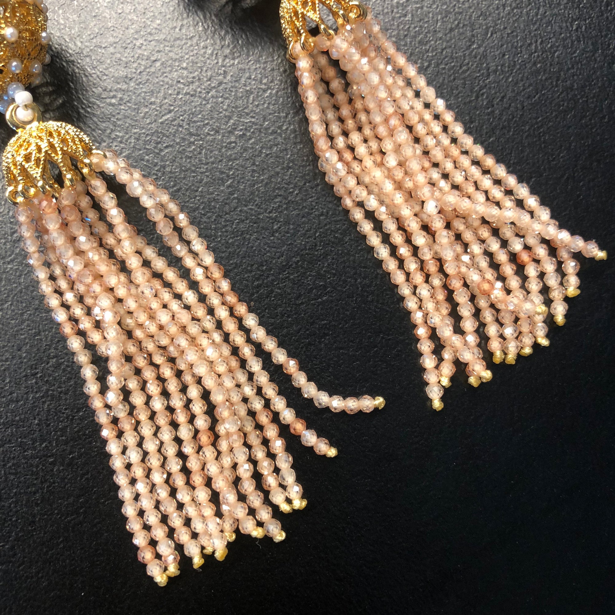 Herbal Locket Crystal Tassel Earrings - Champagne Zirconia - Yun Boutique