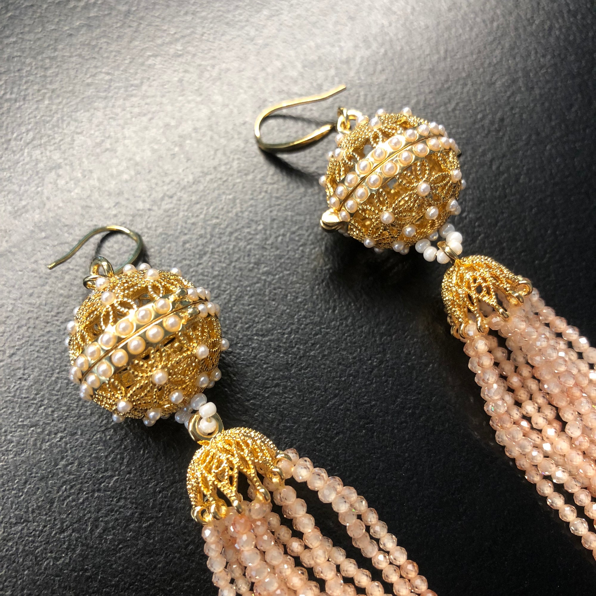 Herbal Locket Crystal Tassel Earrings - Champagne Zirconia - Yun Boutique