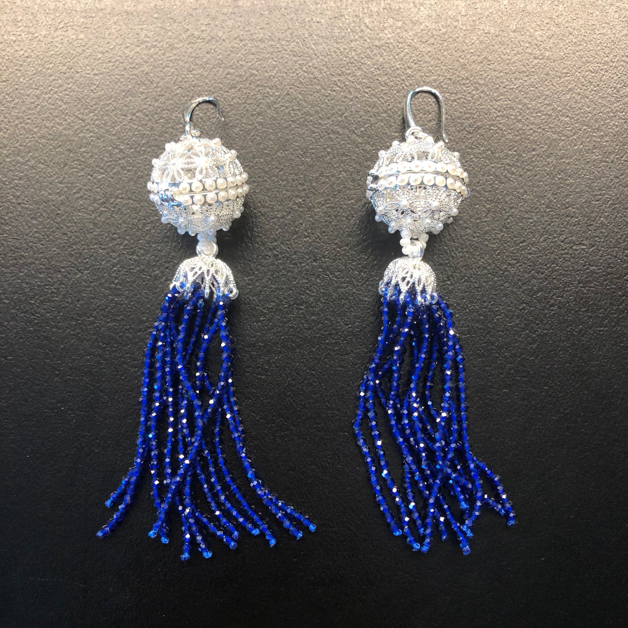 Herbal Locket Crystal Tassel Earrings - Lapis Spinel - Yun Boutique