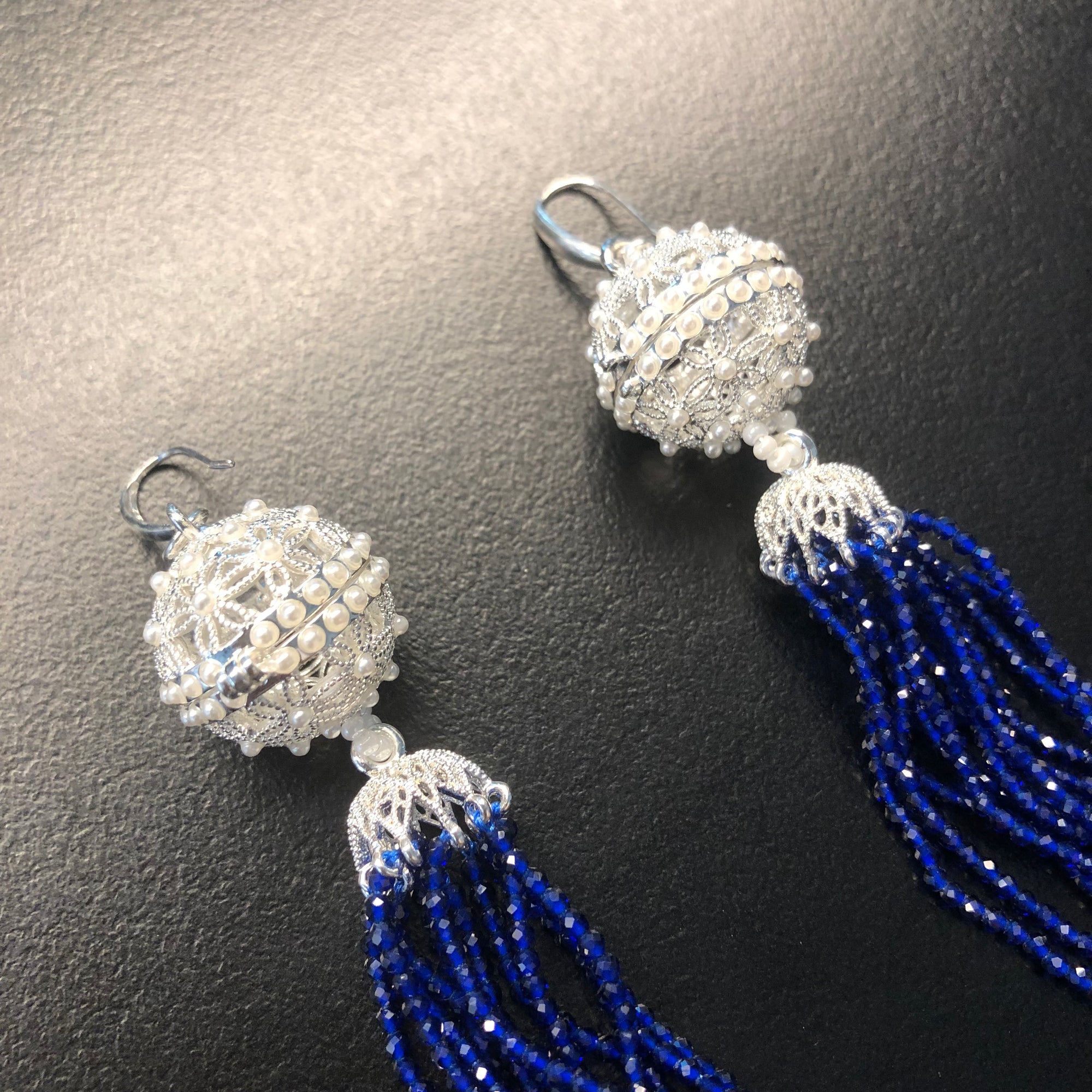 Herbal Locket Crystal Tassel Earrings - Lapis Spinel - Yun Boutique