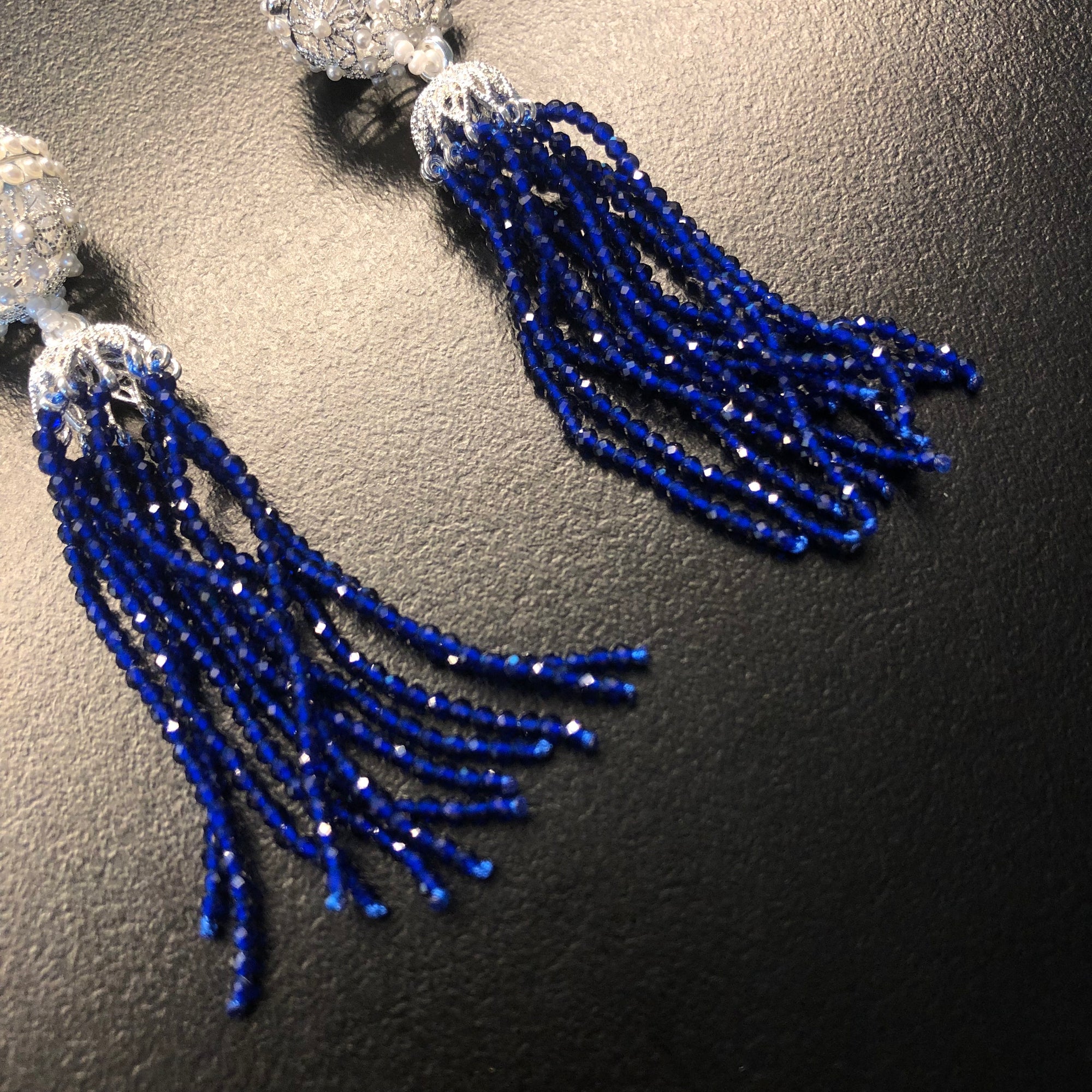 Herbal Locket Crystal Tassel Earrings - Lapis Spinel - Yun Boutique