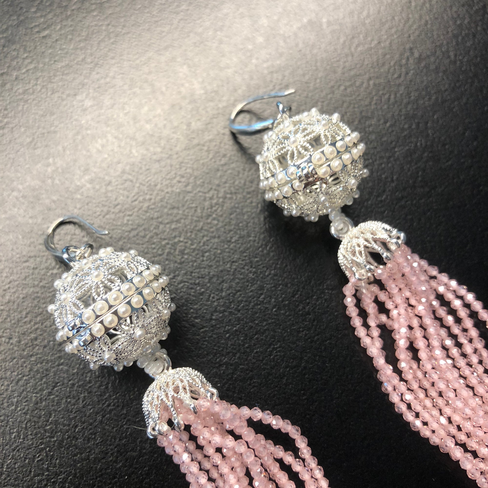 Herbal Locket Crystal Tassel Earrings - Pink Zirconia - Yun Boutique