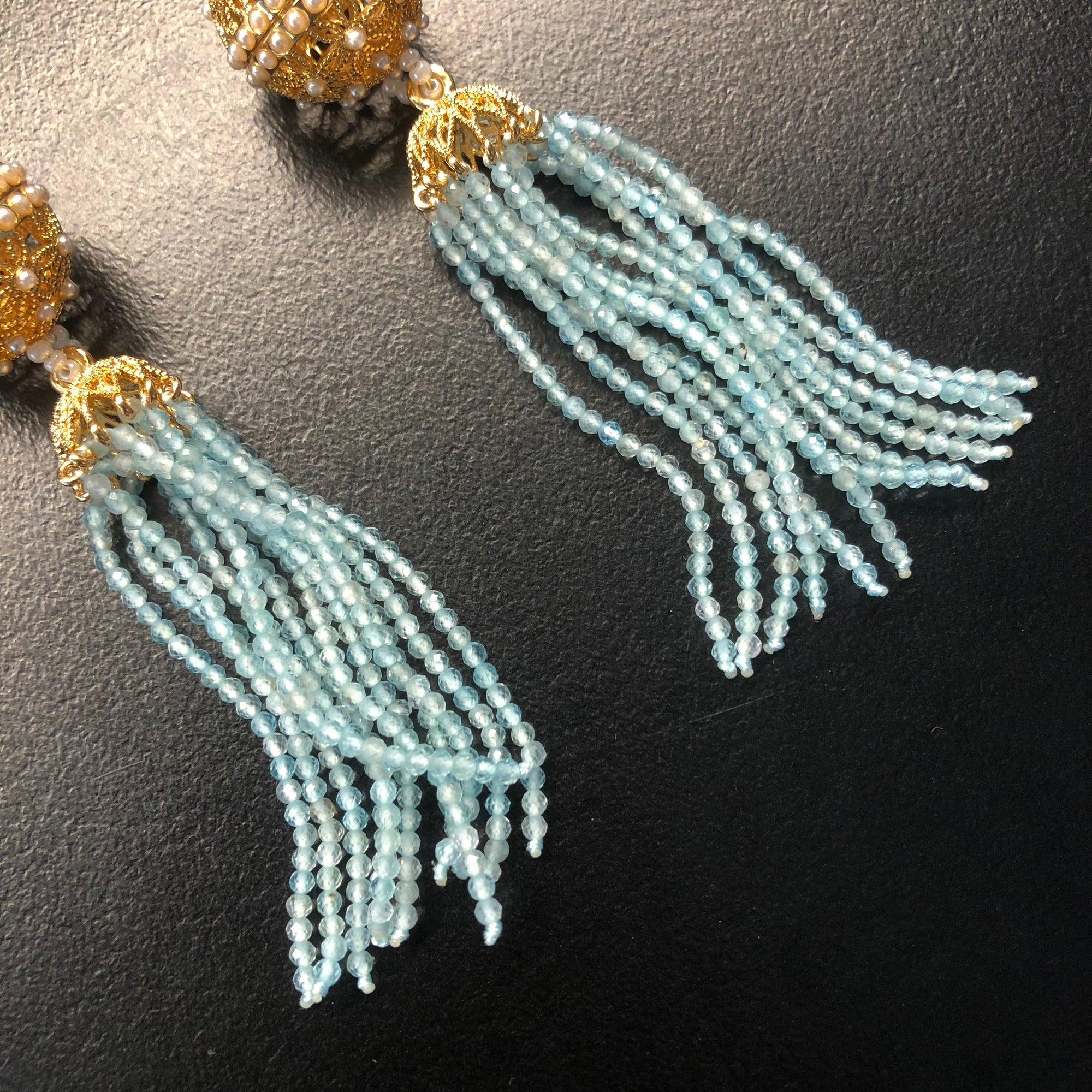 Herbal Locket Crystal Tassel Earrings - Aquamarine - Yun Boutique