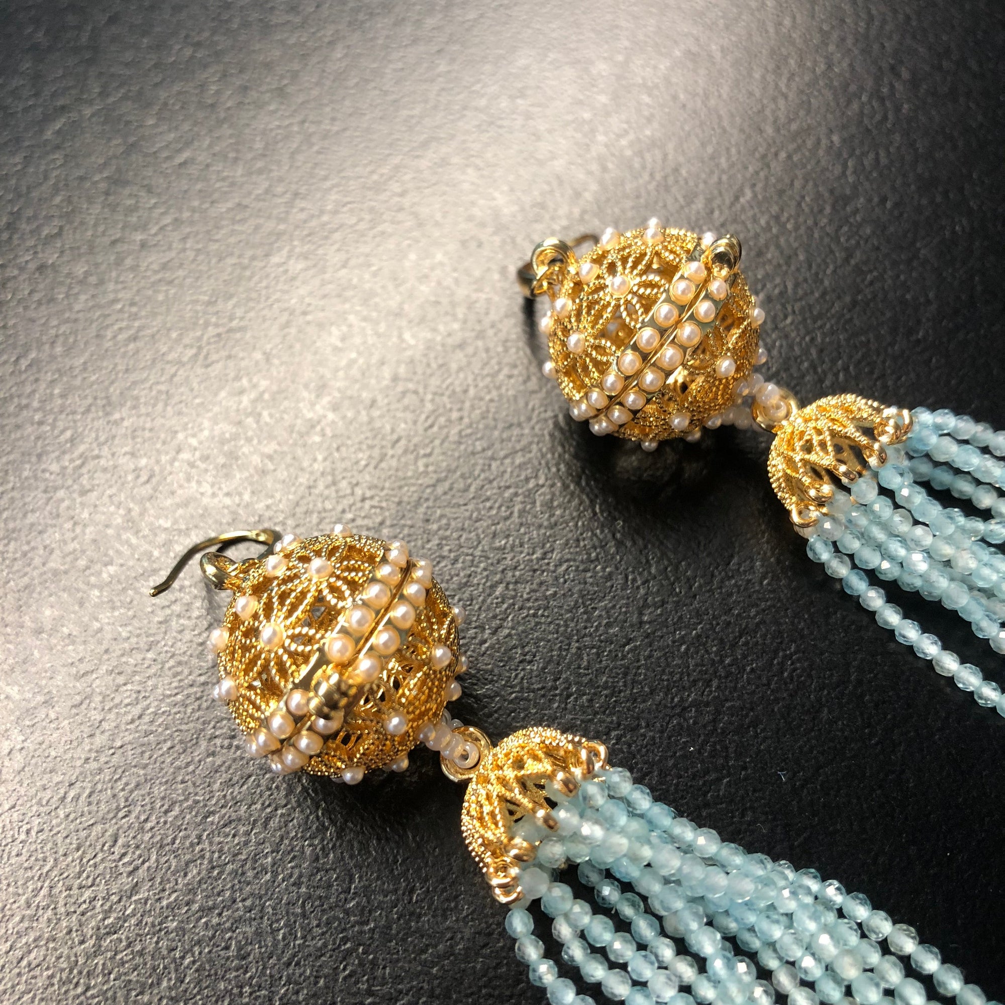 Herbal Locket Crystal Tassel Earrings - Aquamarine - Yun Boutique