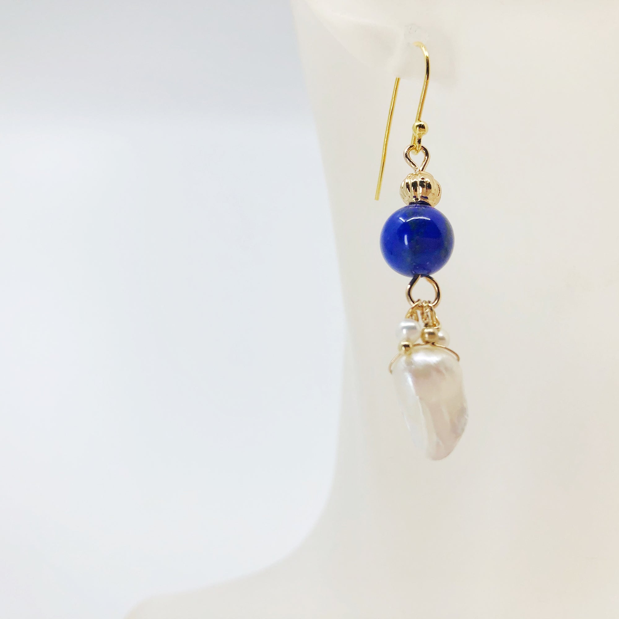 Pearl Feather Lapis Earrings