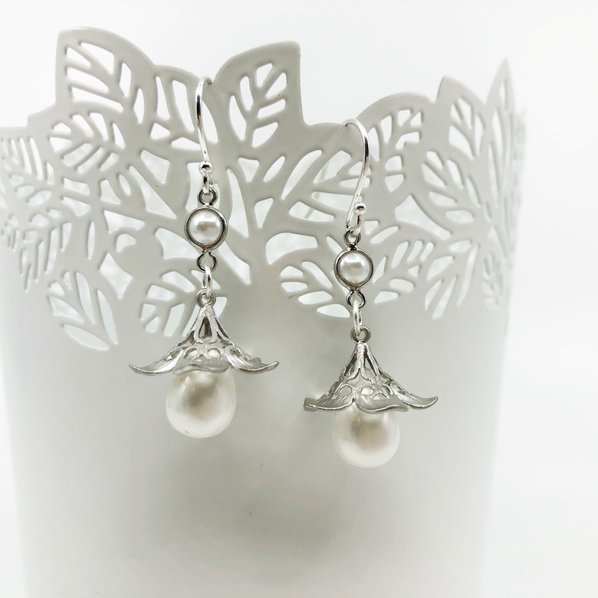 Silver Trumpet Flower Earrings