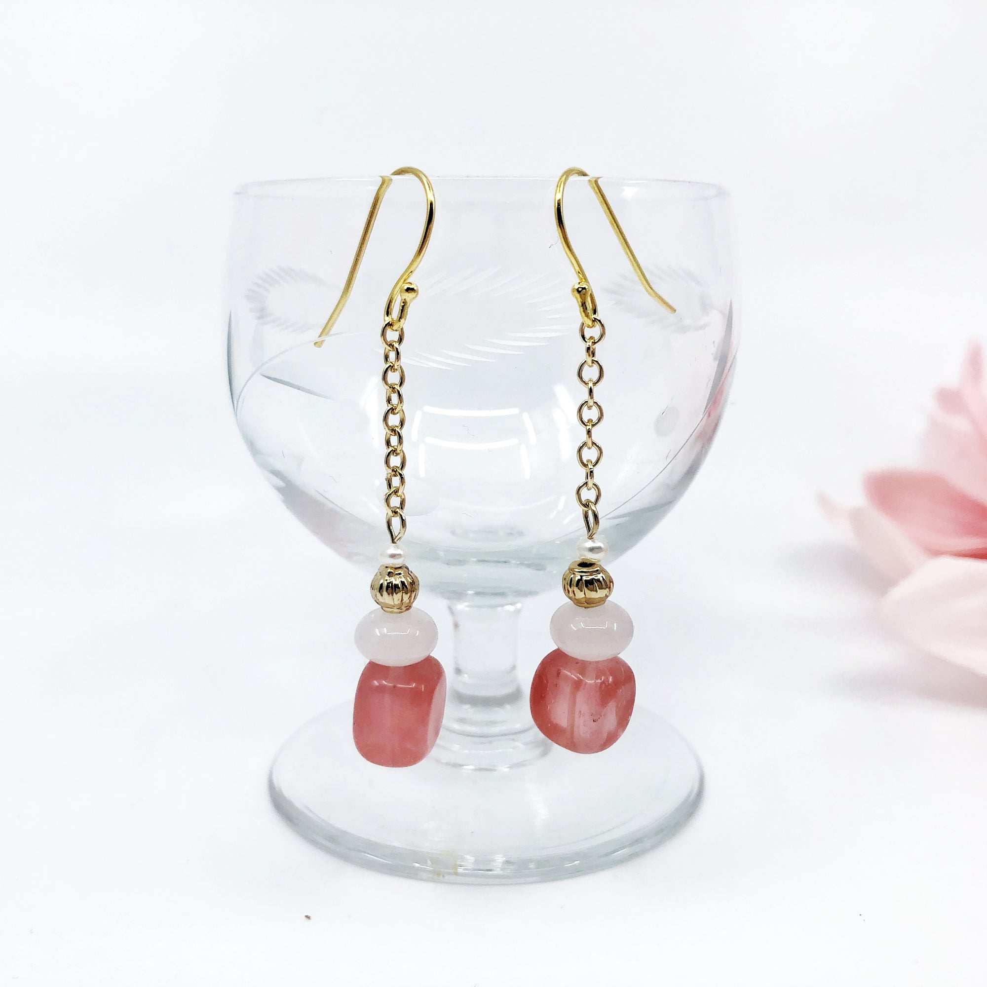 Cherry Quartz Earrings Gold - Yun Boutique