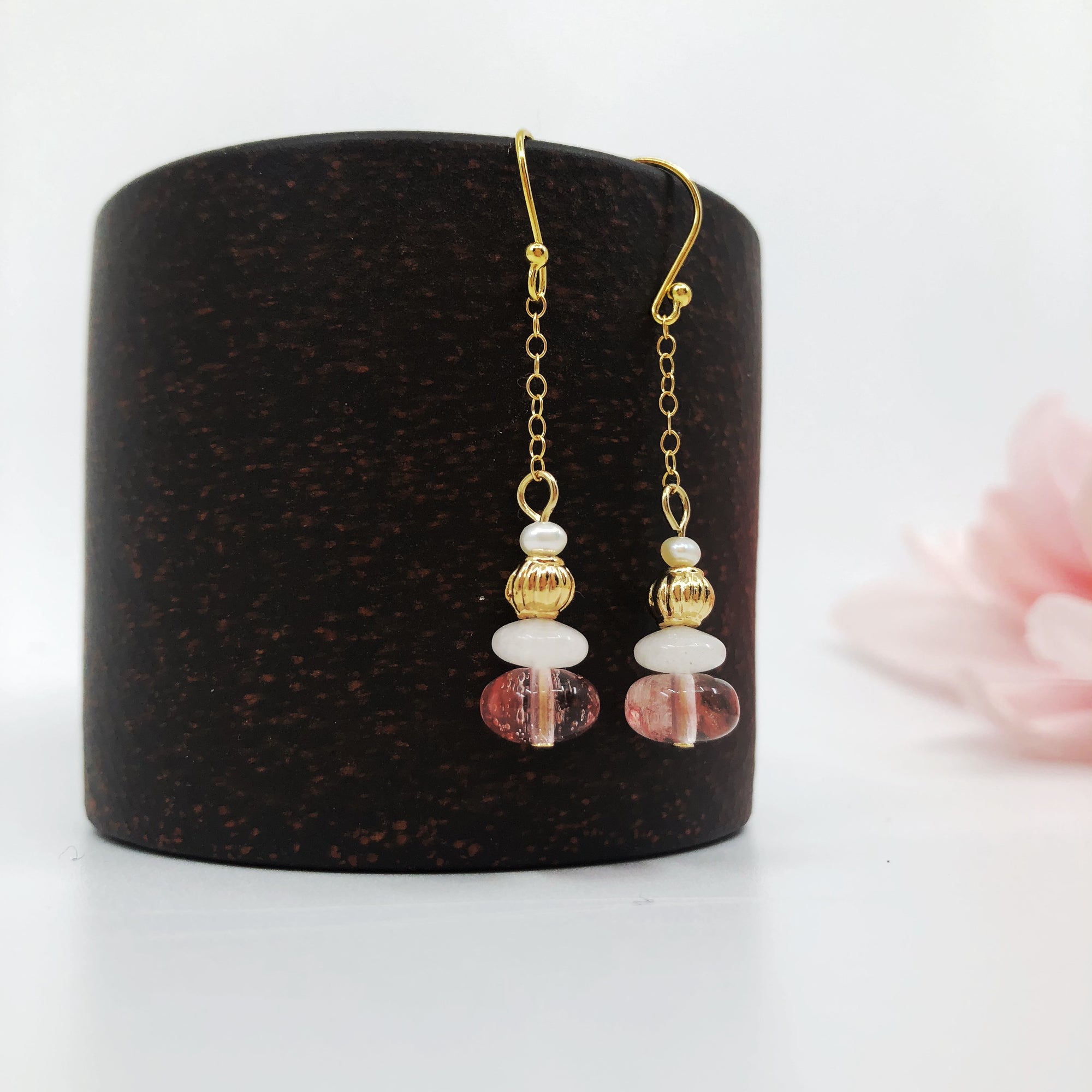 Plum Blossom Theme Quartz Earrings Gold