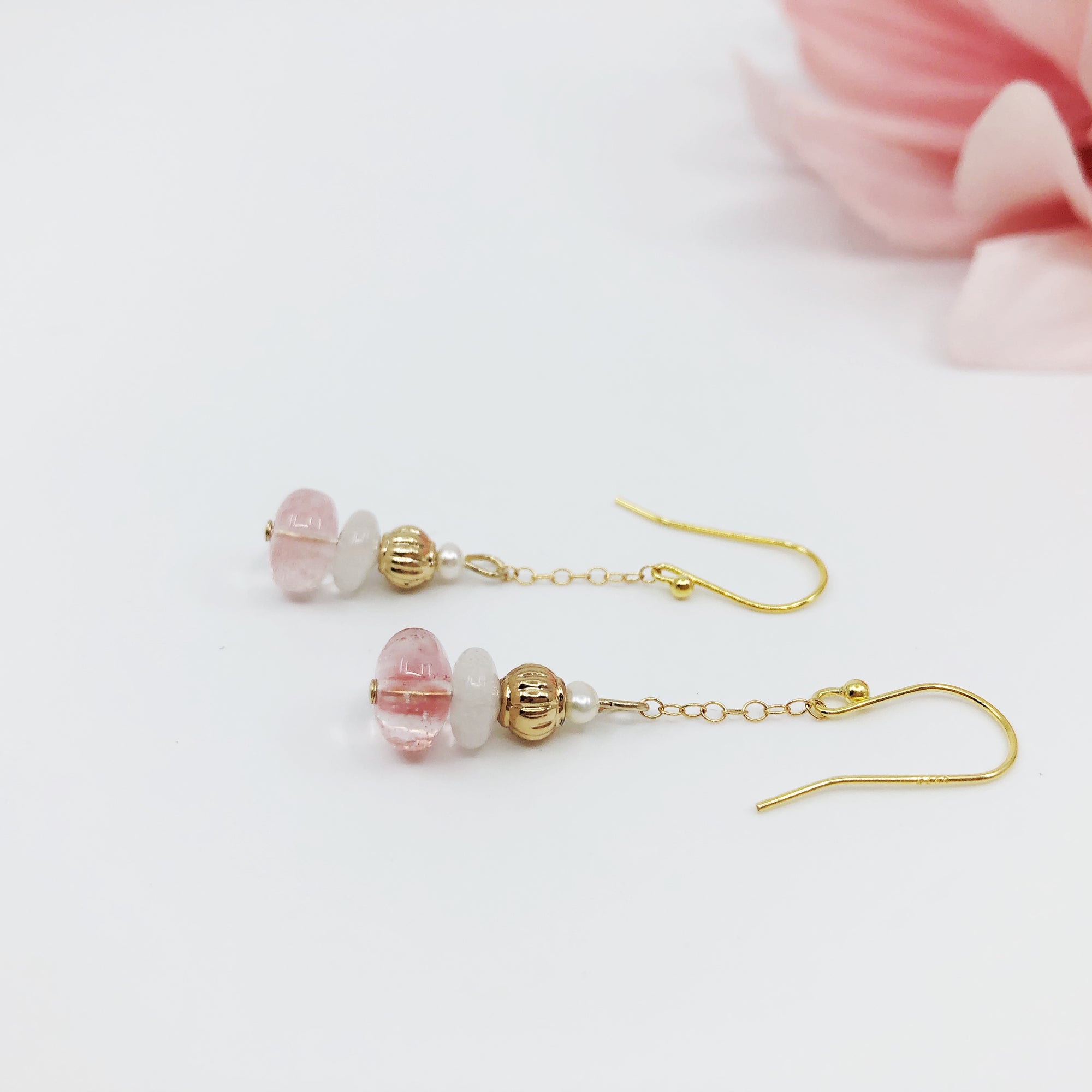 Plum Blossom Theme Quartz Earrings Gold