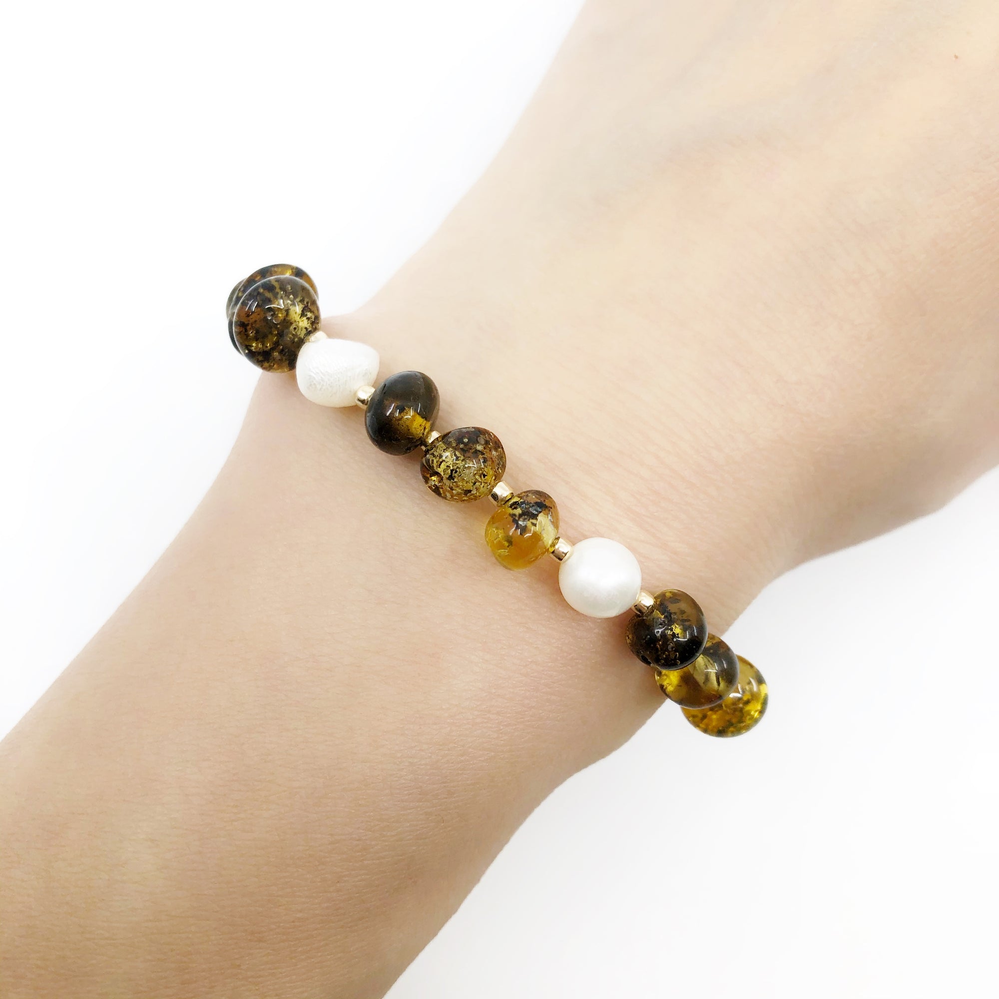 Forest Fairy Amber and Pearl Bracelet