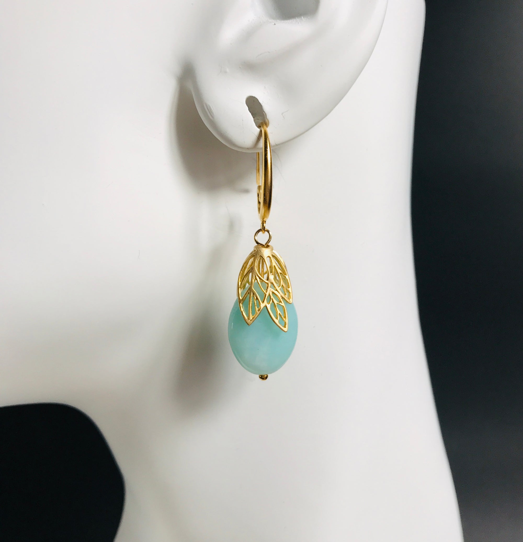 Gold Leaf Amazonite Earrings - Yun Boutique