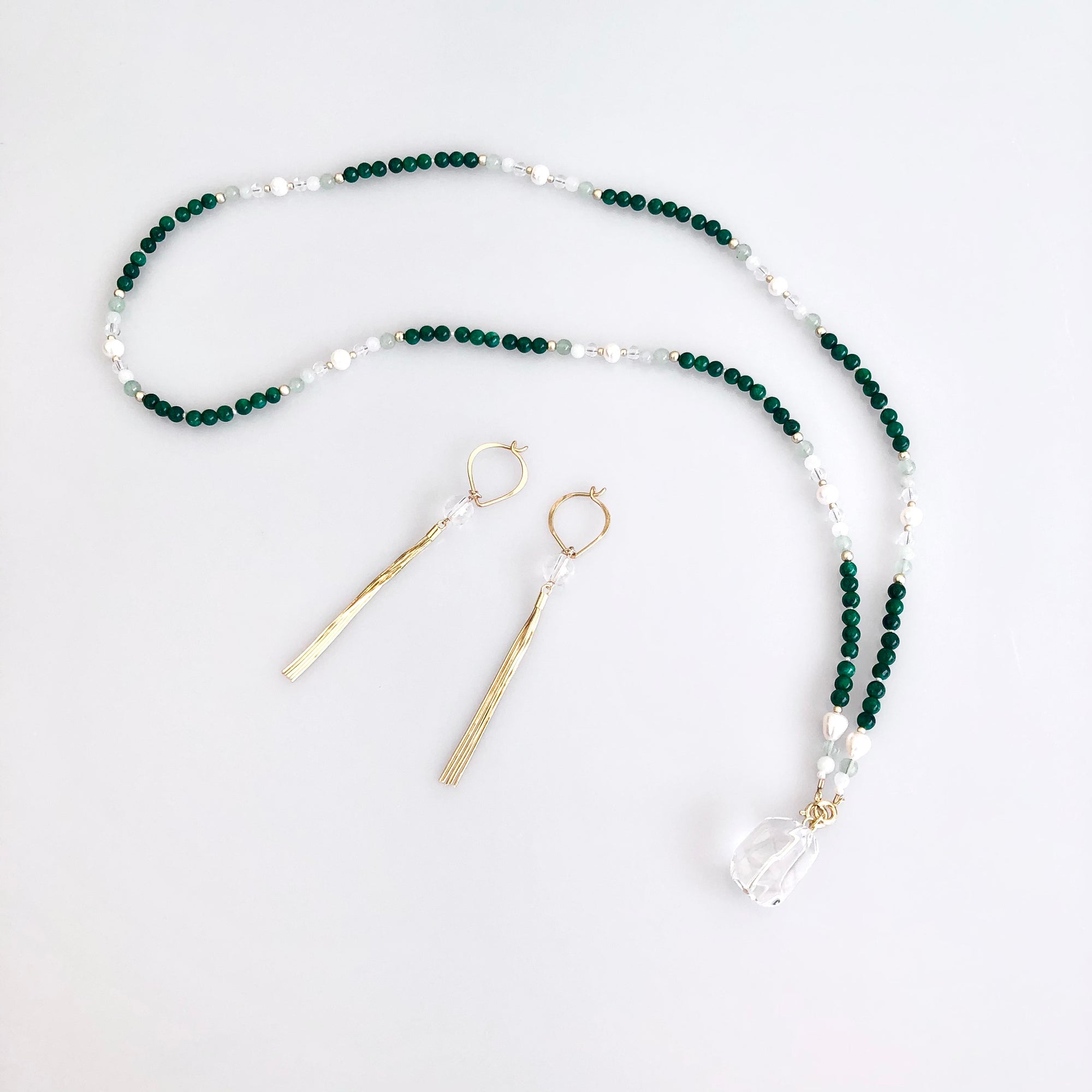 Return to Origin Jadeite Lariat Tassel Necklace Set - Yun Boutique