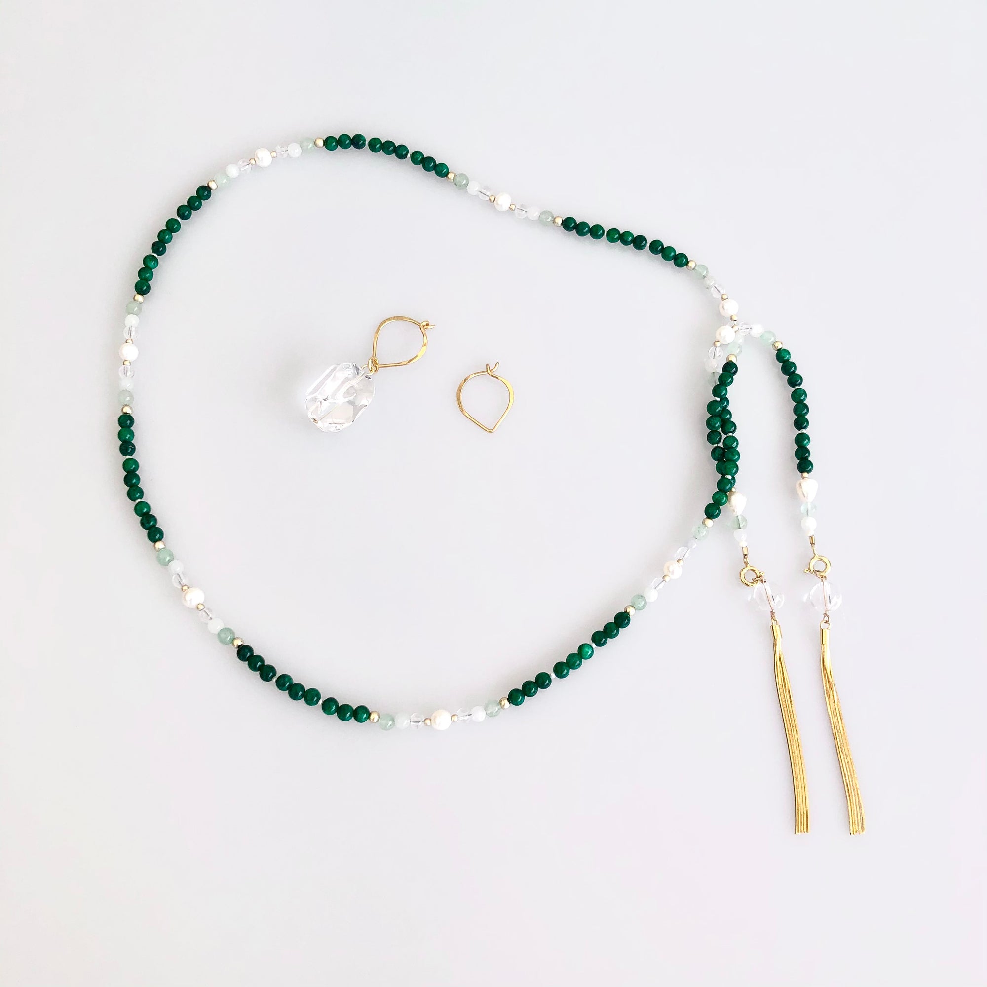 Return to Origin Jadeite Lariat Tassel Necklace Set - Yun Boutique