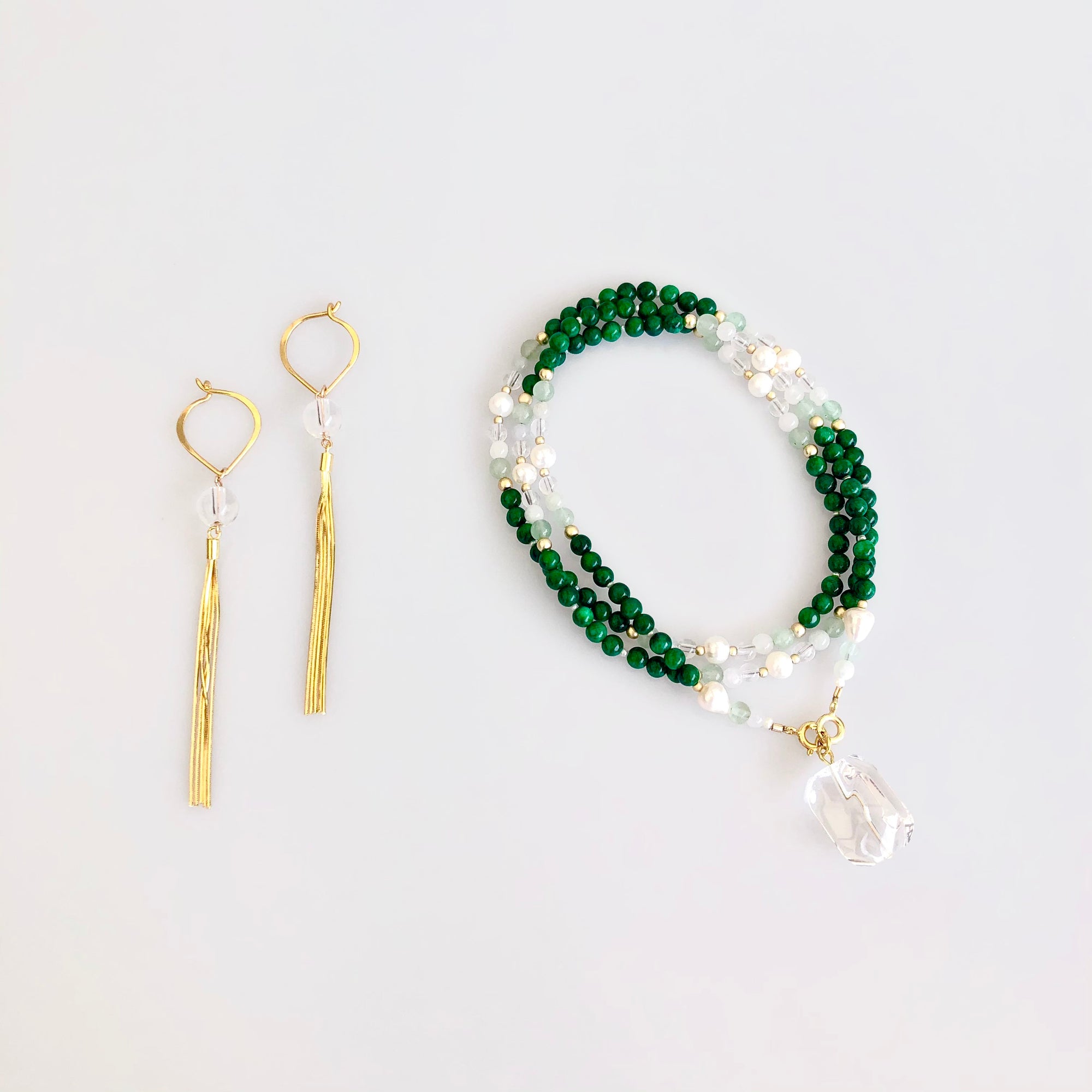 Return to Origin Jadeite Lariat Tassel Necklace Set - Yun Boutique