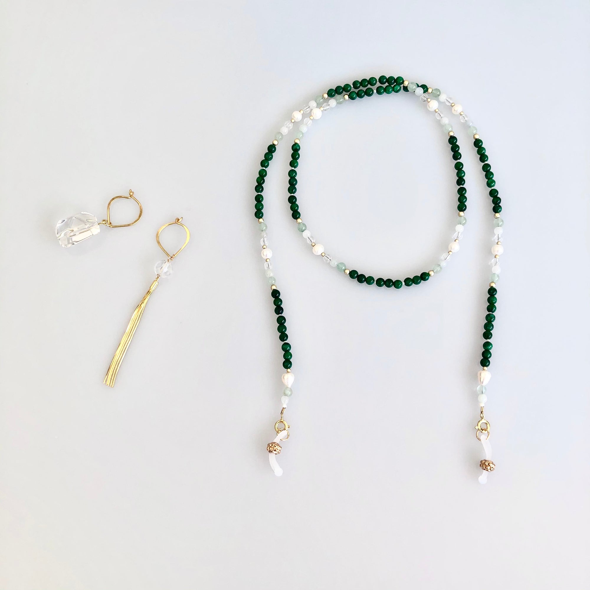 Return to Origin Jadeite Lariat Tassel Necklace Set - Yun Boutique