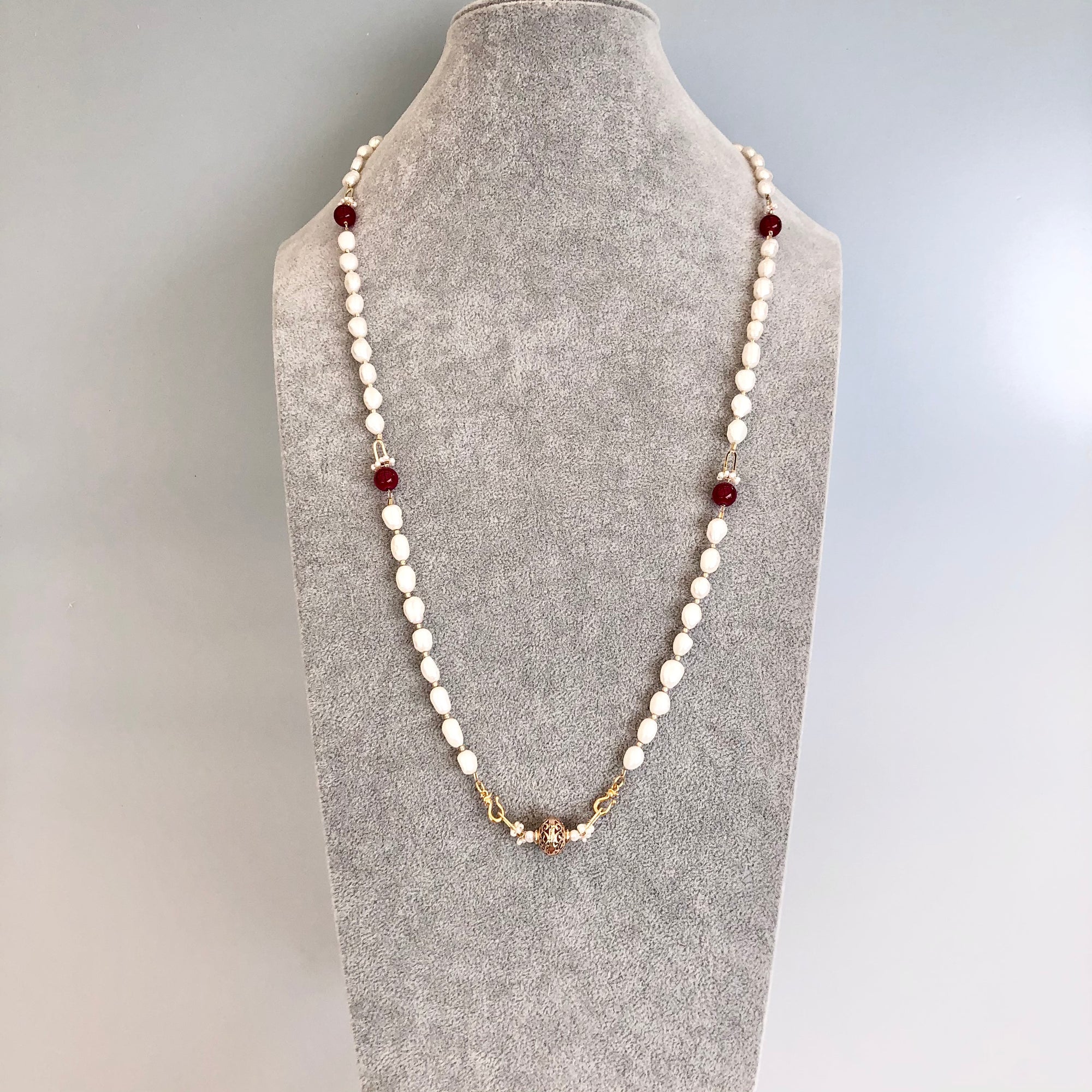 Multi-style Baroque Pearl Lariat Necklace Red Tassel Set