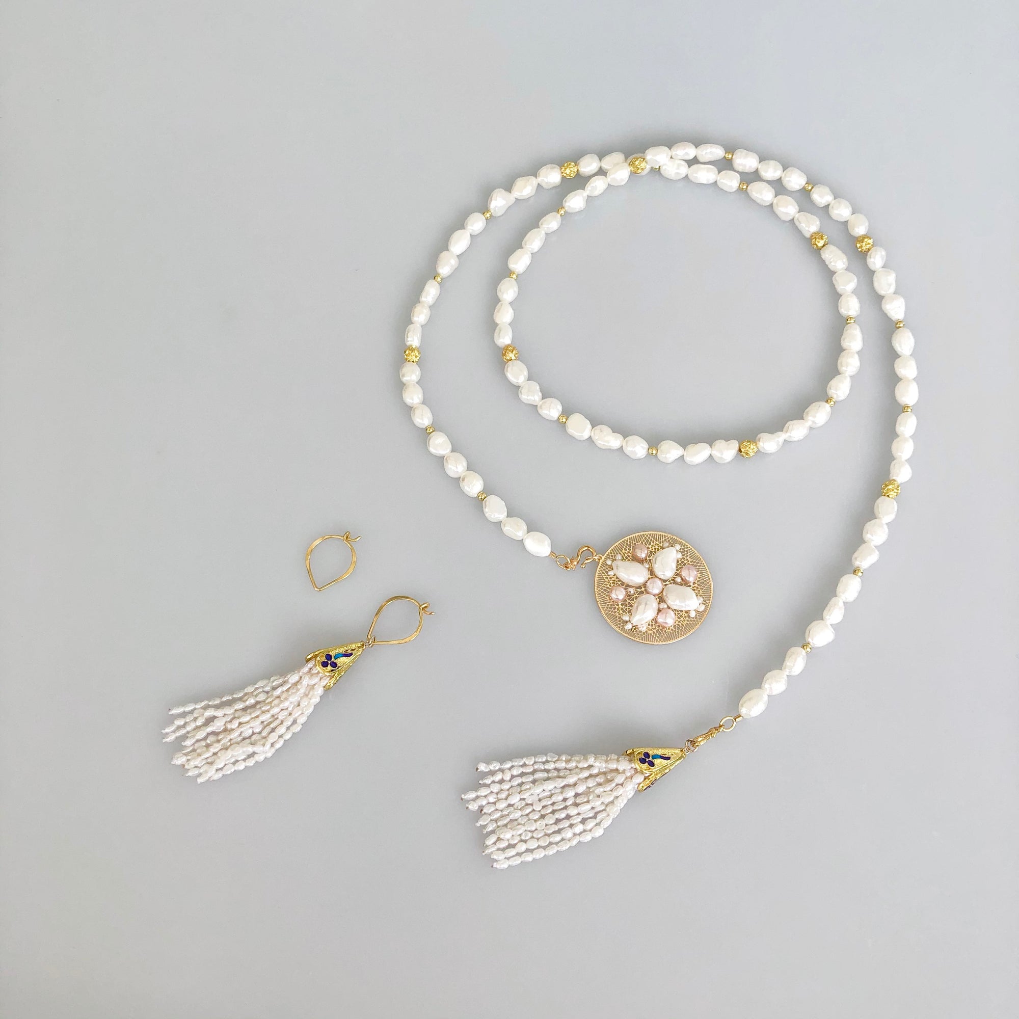 Multi-style Baroque Pearl Lariat Necklace Set