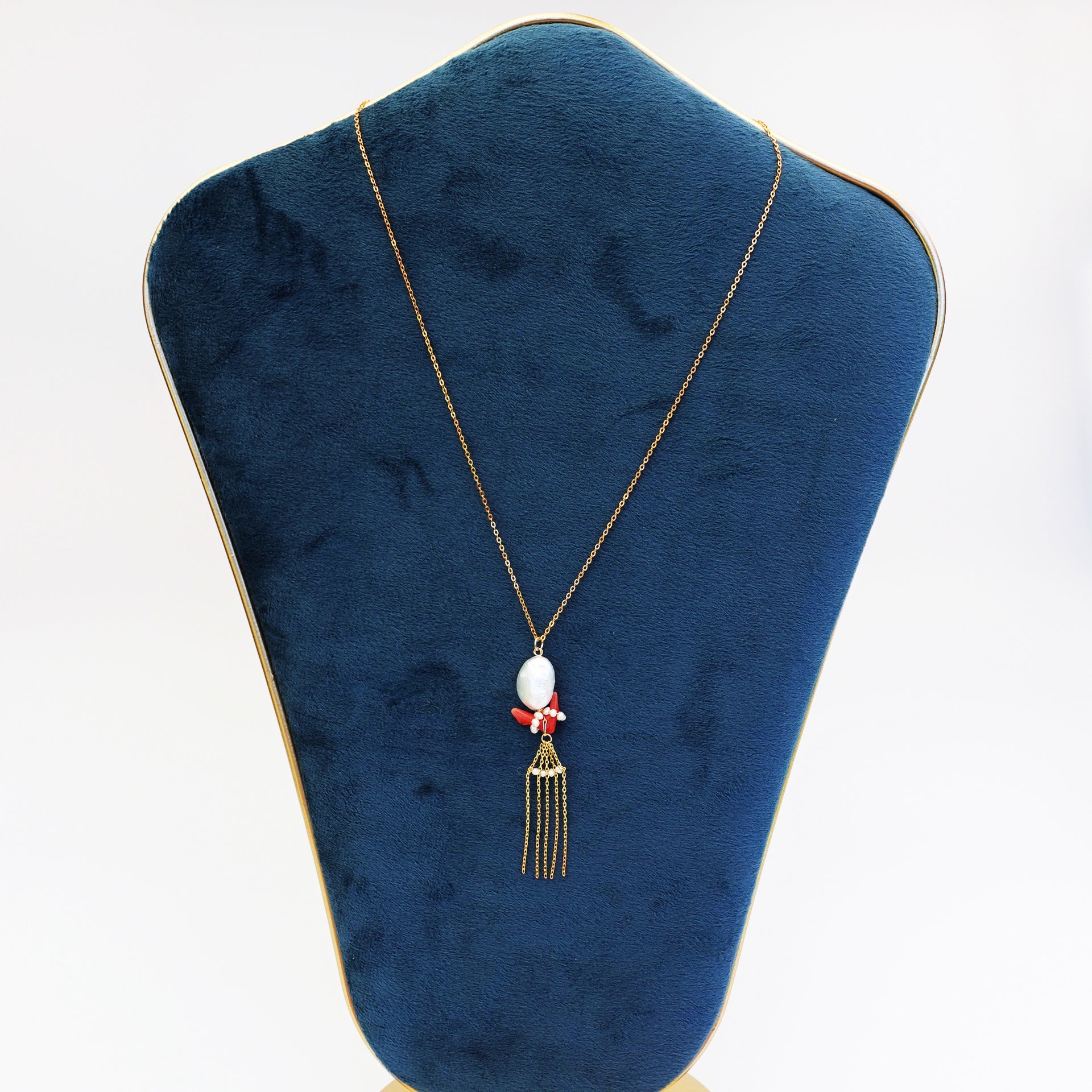 Dragon Princess Red Coral and Pearl Tassel Necklace - Yun Boutique