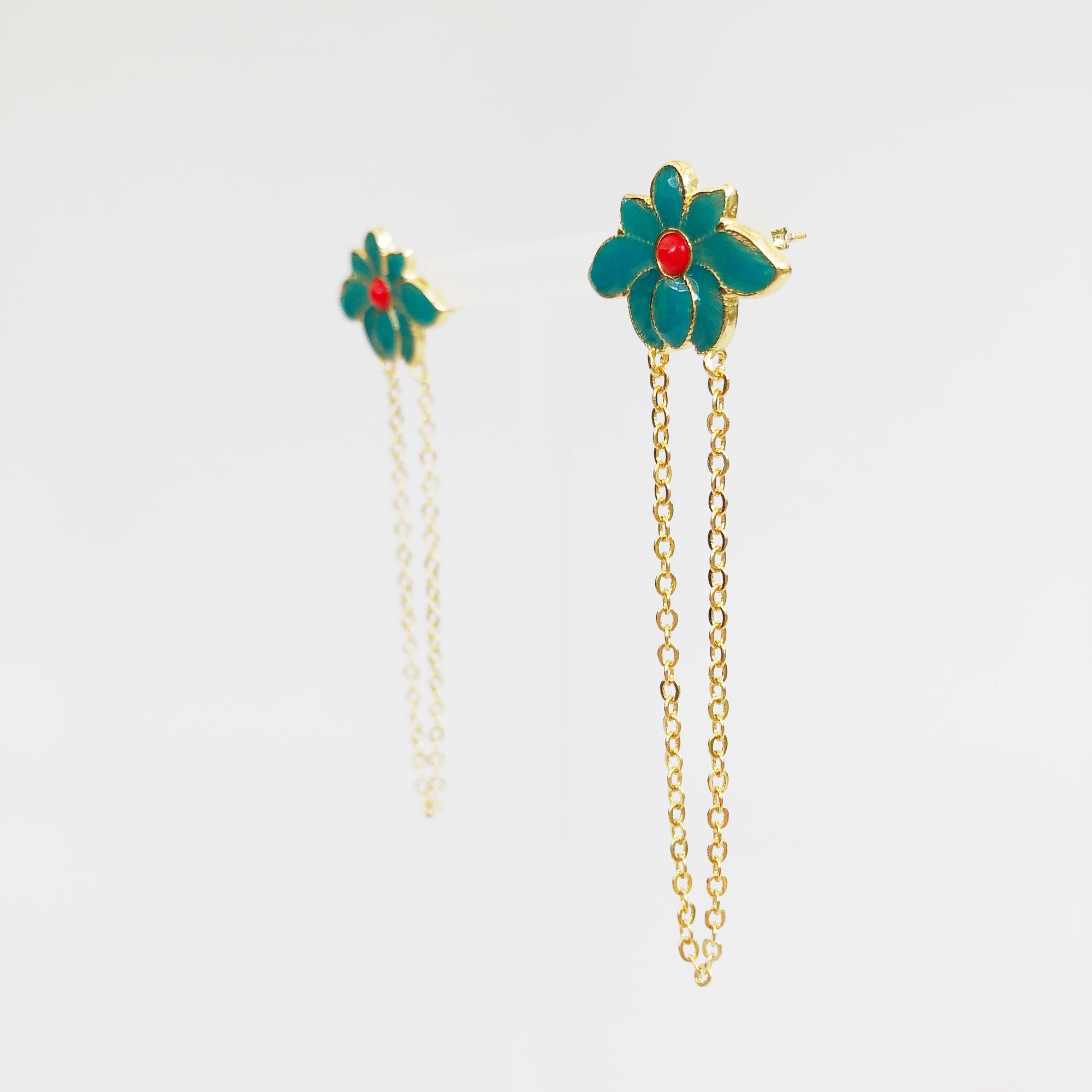 Yun Boutique Enamel Lotus Dangle Chain Earrings