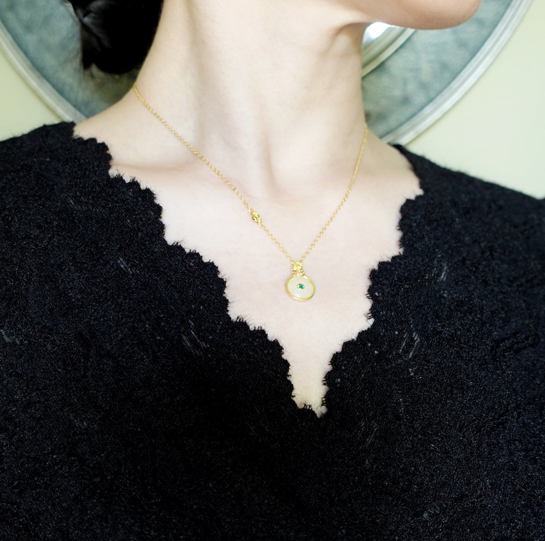 Yun Boutique Gold Pipa White Jade Necklace