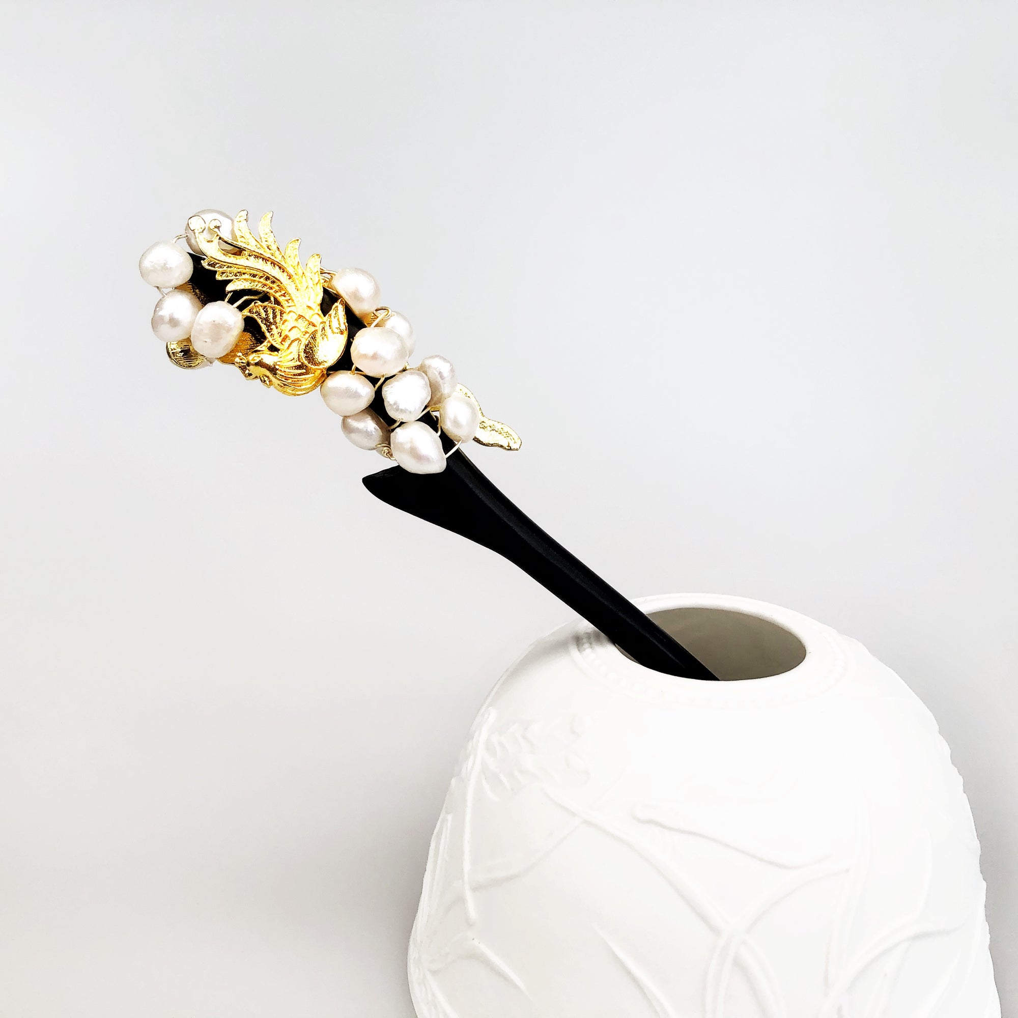 Auspicious Baroque Pearl Wood Hair Stick - Yun Boutique