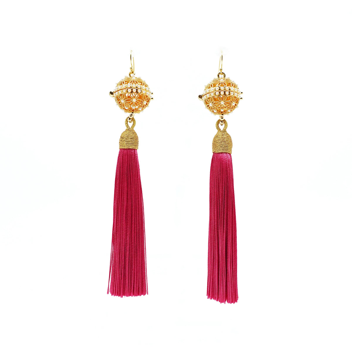 Herbal Locket Silk Tassel Earrings - Deep Pink - Yun Boutique