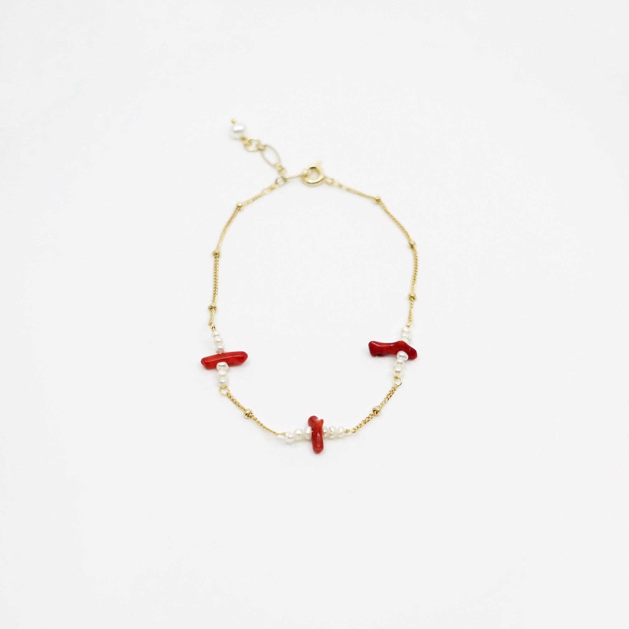 Gold Filled Red Coral Branch and Pearl Bracelet - Yun Boutique