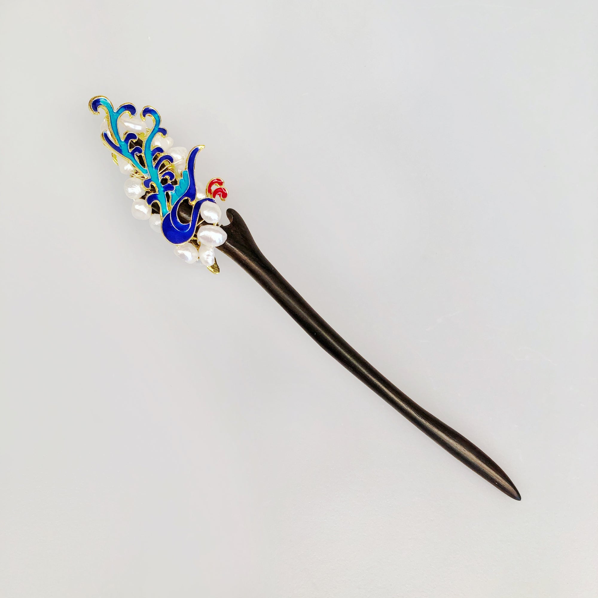 Auspicious Baroque Pearl Enamel Wood Hair Stick