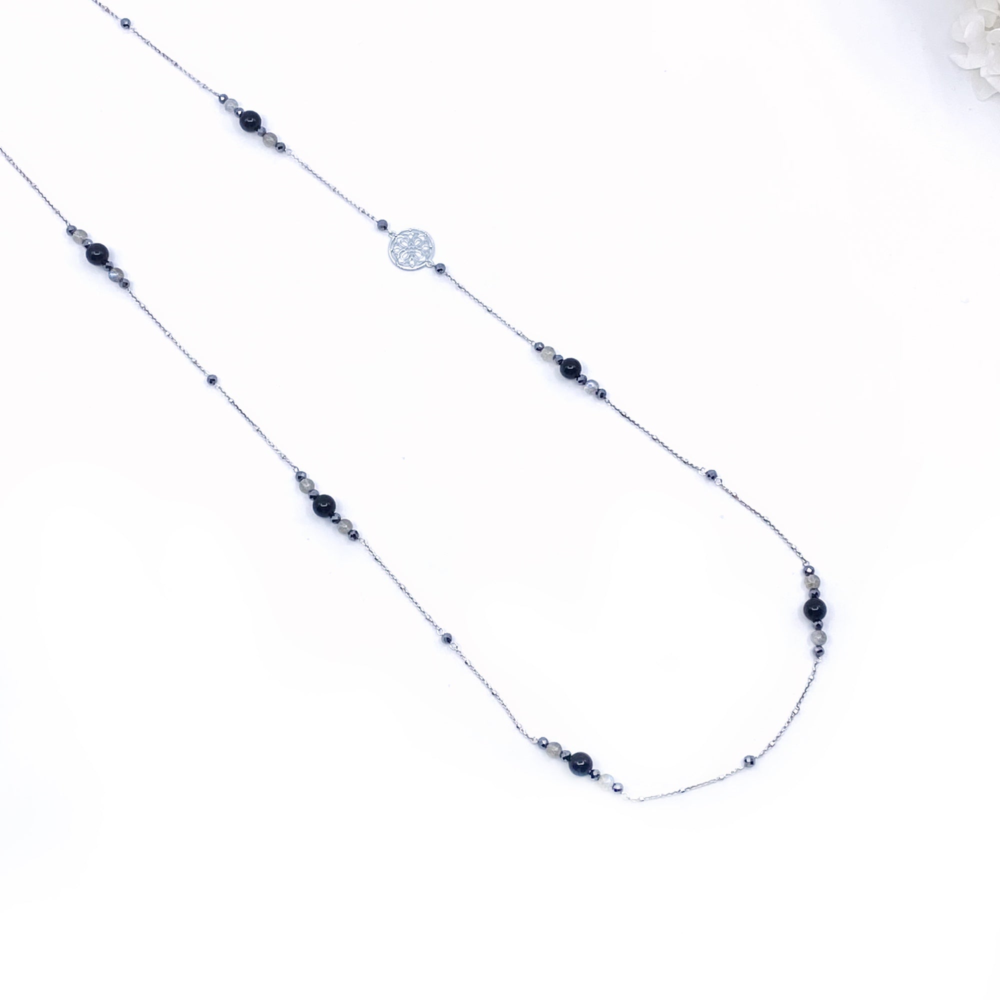 Yun Boutique The Nine Grey Gemstone Necklace in Sterling Silver