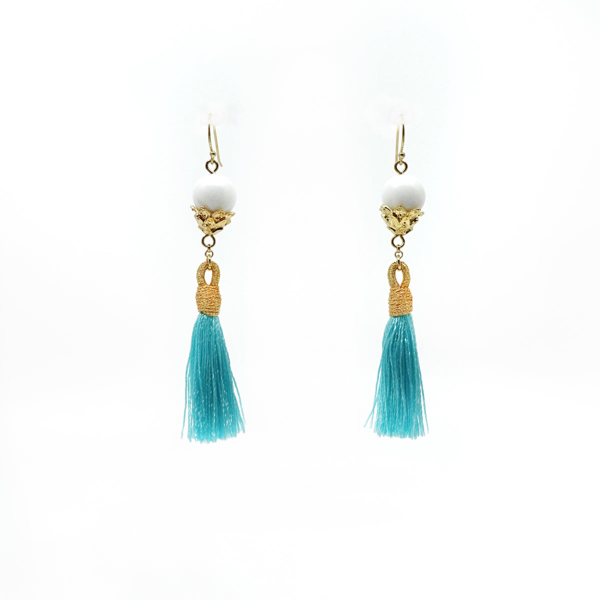 Little Lotus Silk Tassel Earrings - Turquoise - Yun Boutique