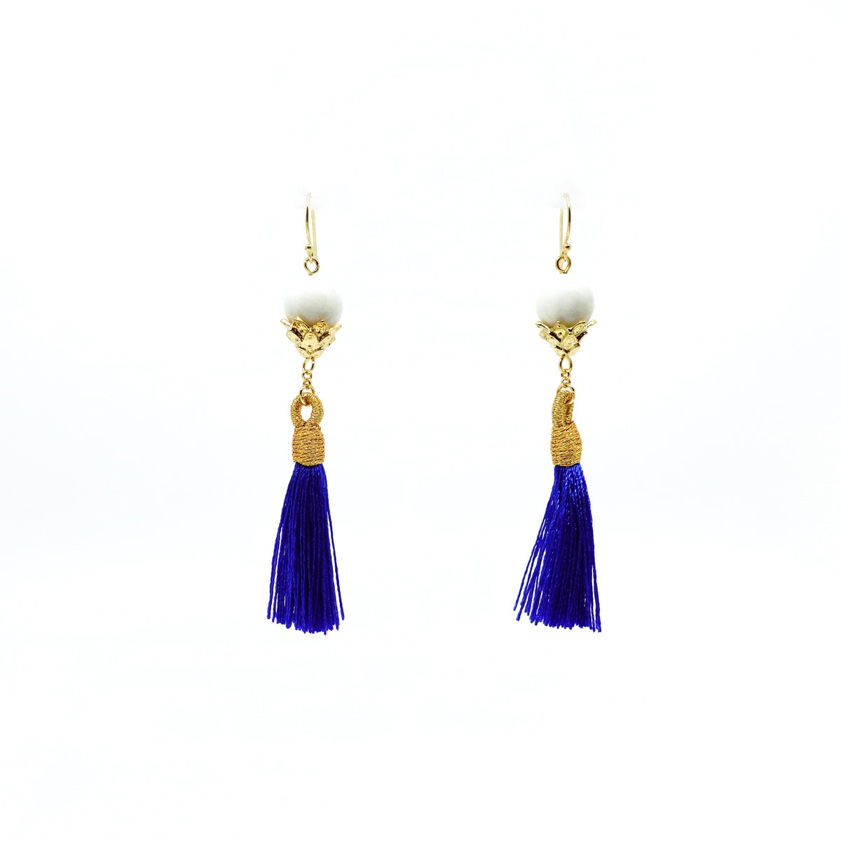 Little Lotus Silk Tassel Earrings - Royal Blue - Yun Boutique