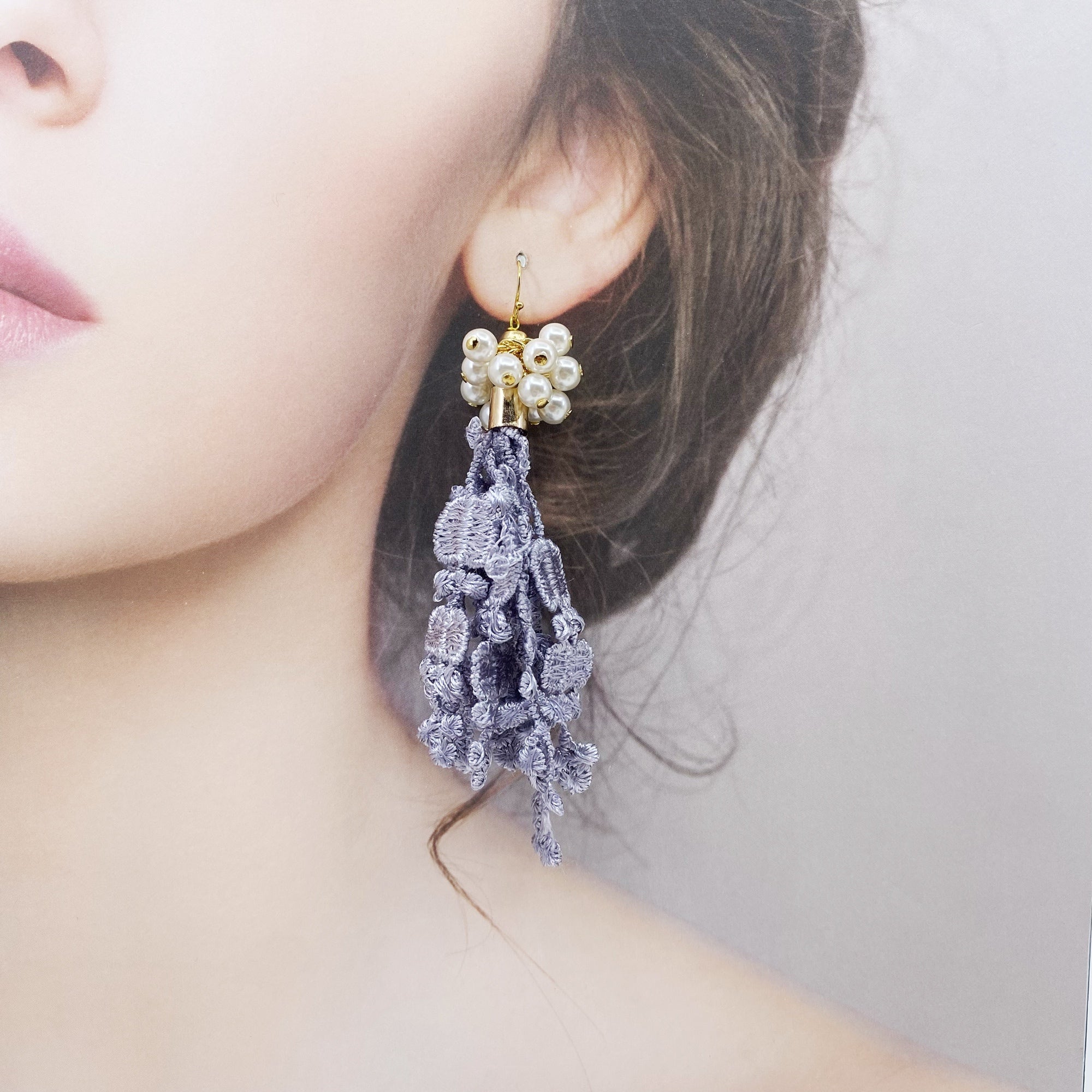 Asymmetrical Indigo Lace Earrings - Yun Boutique