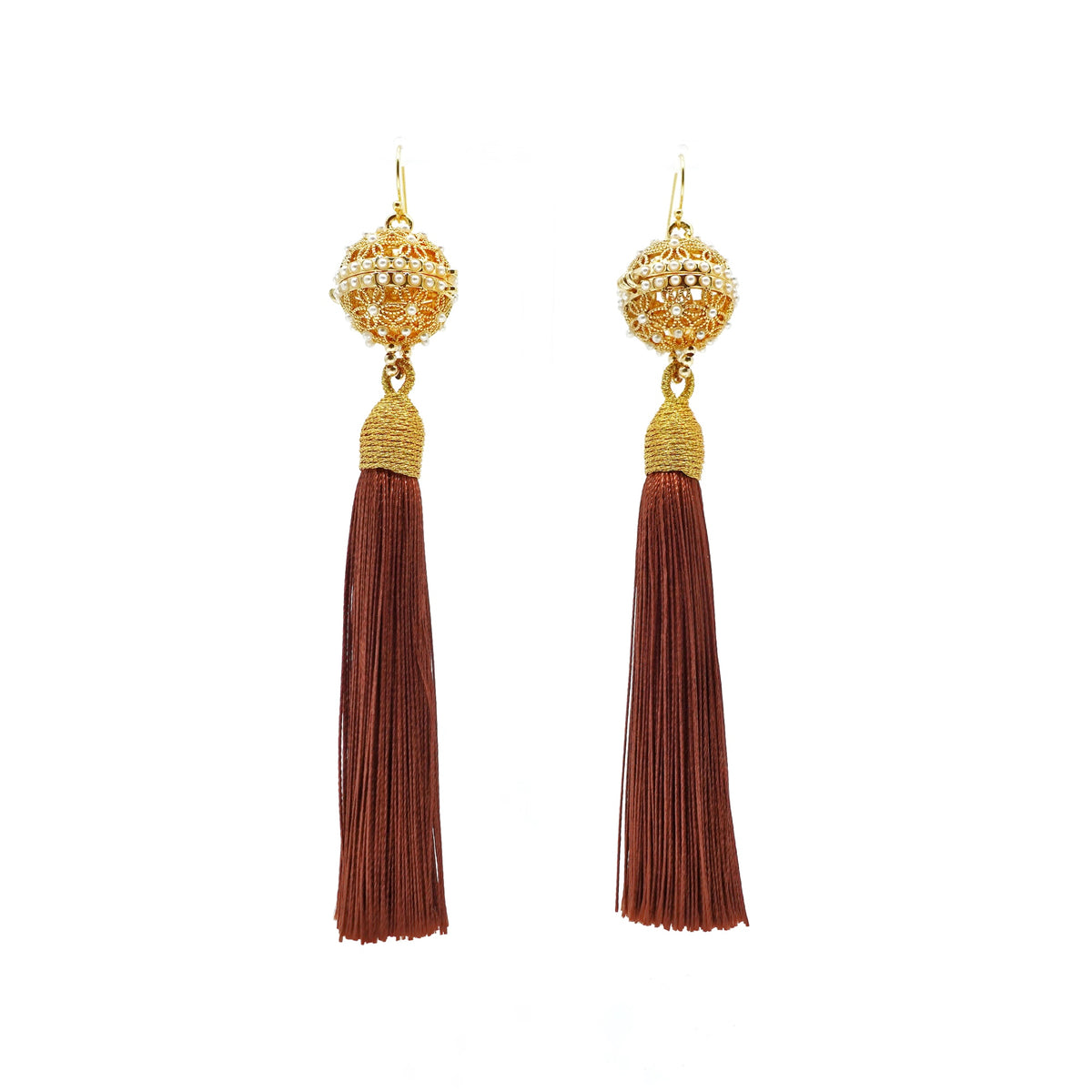 Herbal Locket Silk Tassel Earrings - Red Brown - Yun Boutique