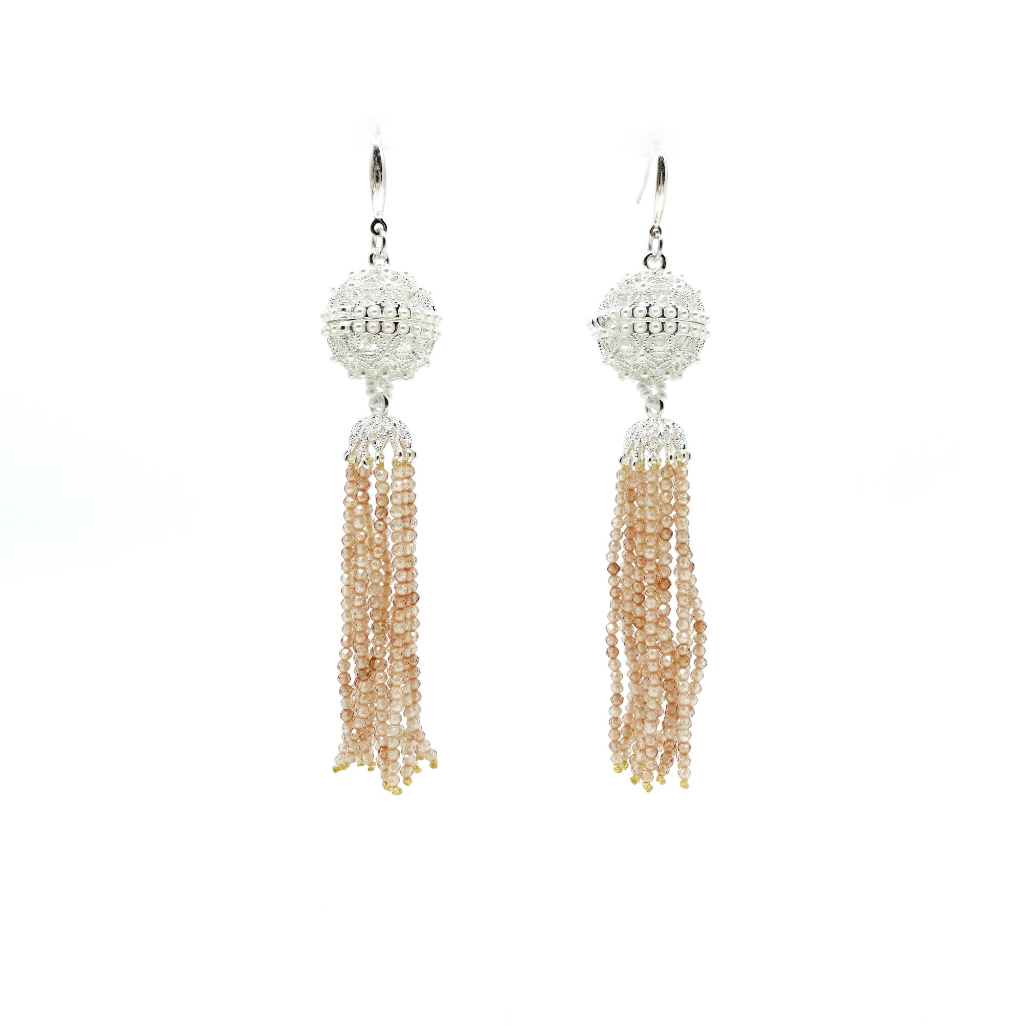 Herbal Locket Crystal Tassel Earrings - Champagne Zirconia - Yun Boutique