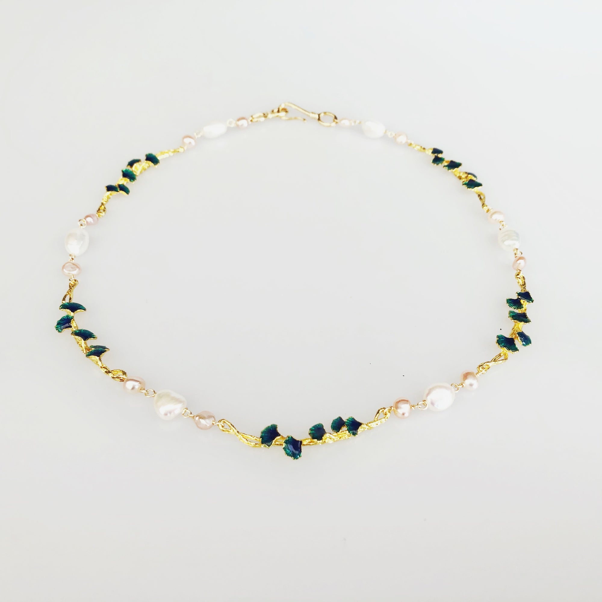 Yun Boutique Gold Enamel Vine Baroque Pearl Necklace