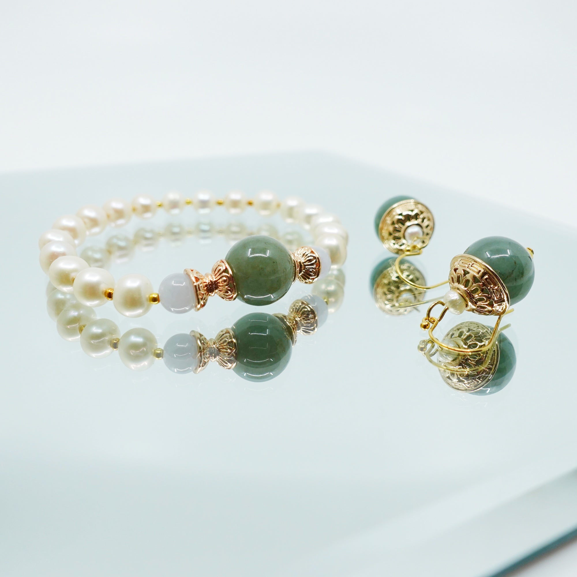 Fresh Water Pear and Jadeite Bracelet 16cm - Yun Boutique