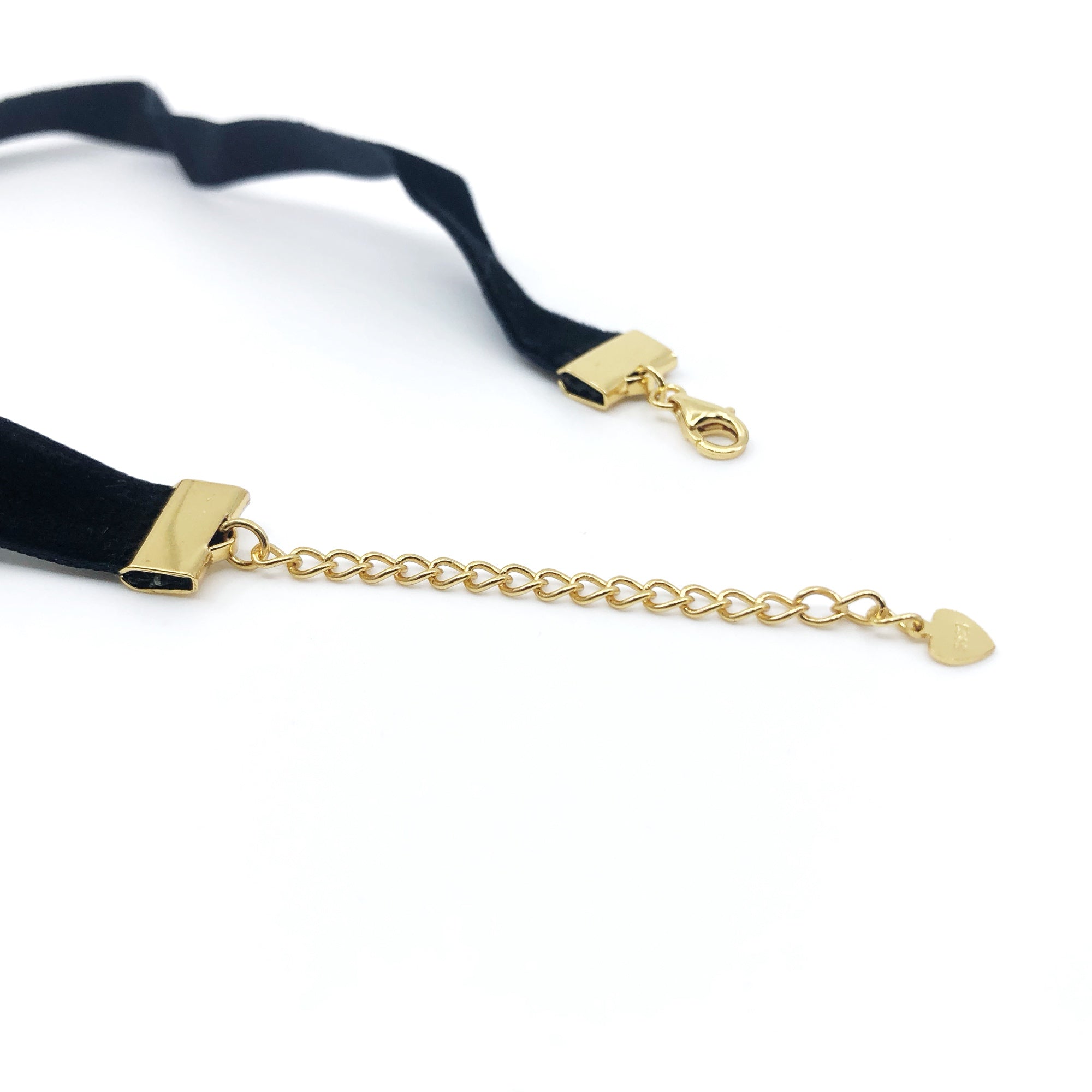 Black Velvet Choker Necklace with Gold Adjustable Sterling Silver Chain