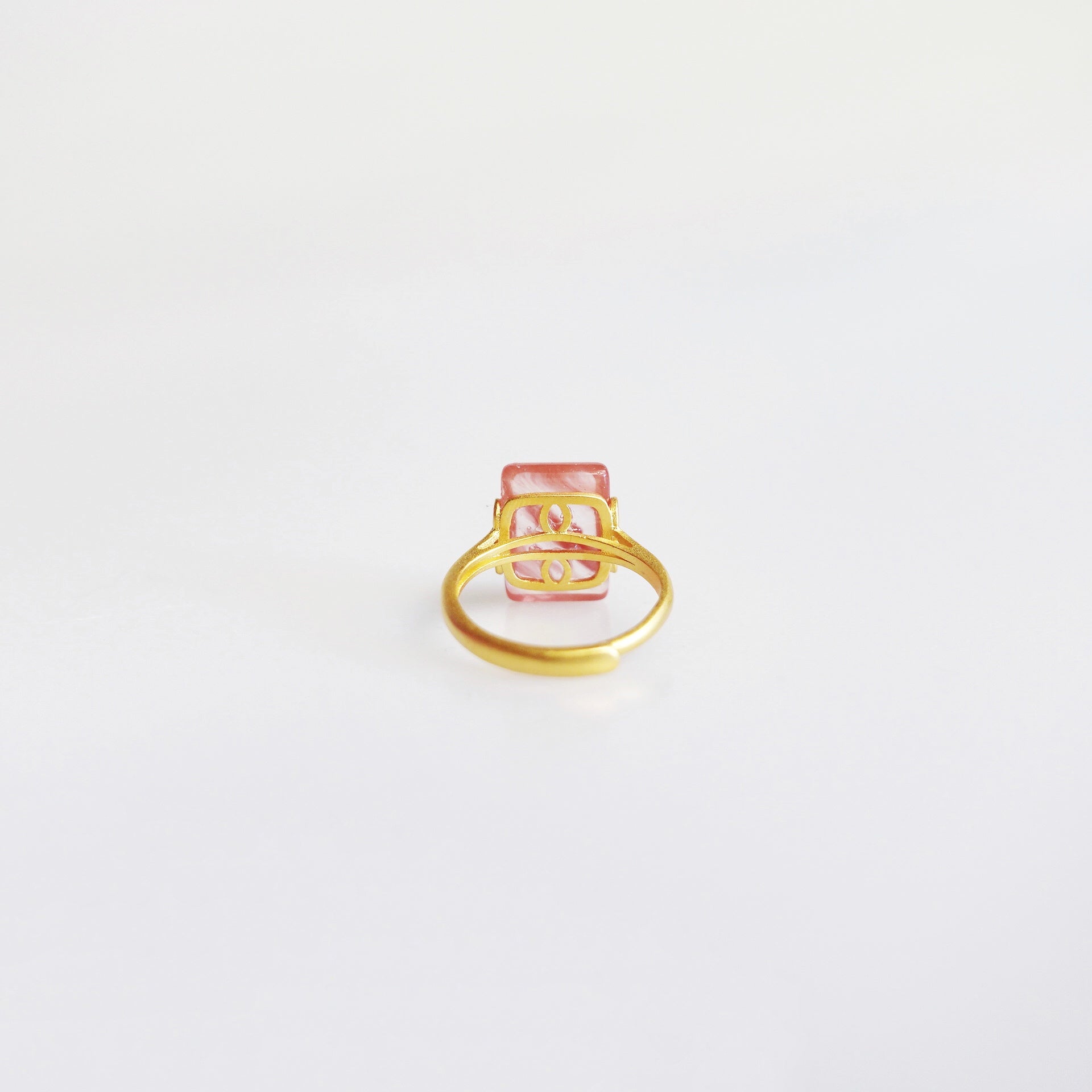 Gold Rectangle Cherry Quartz Ring - Yun Boutique