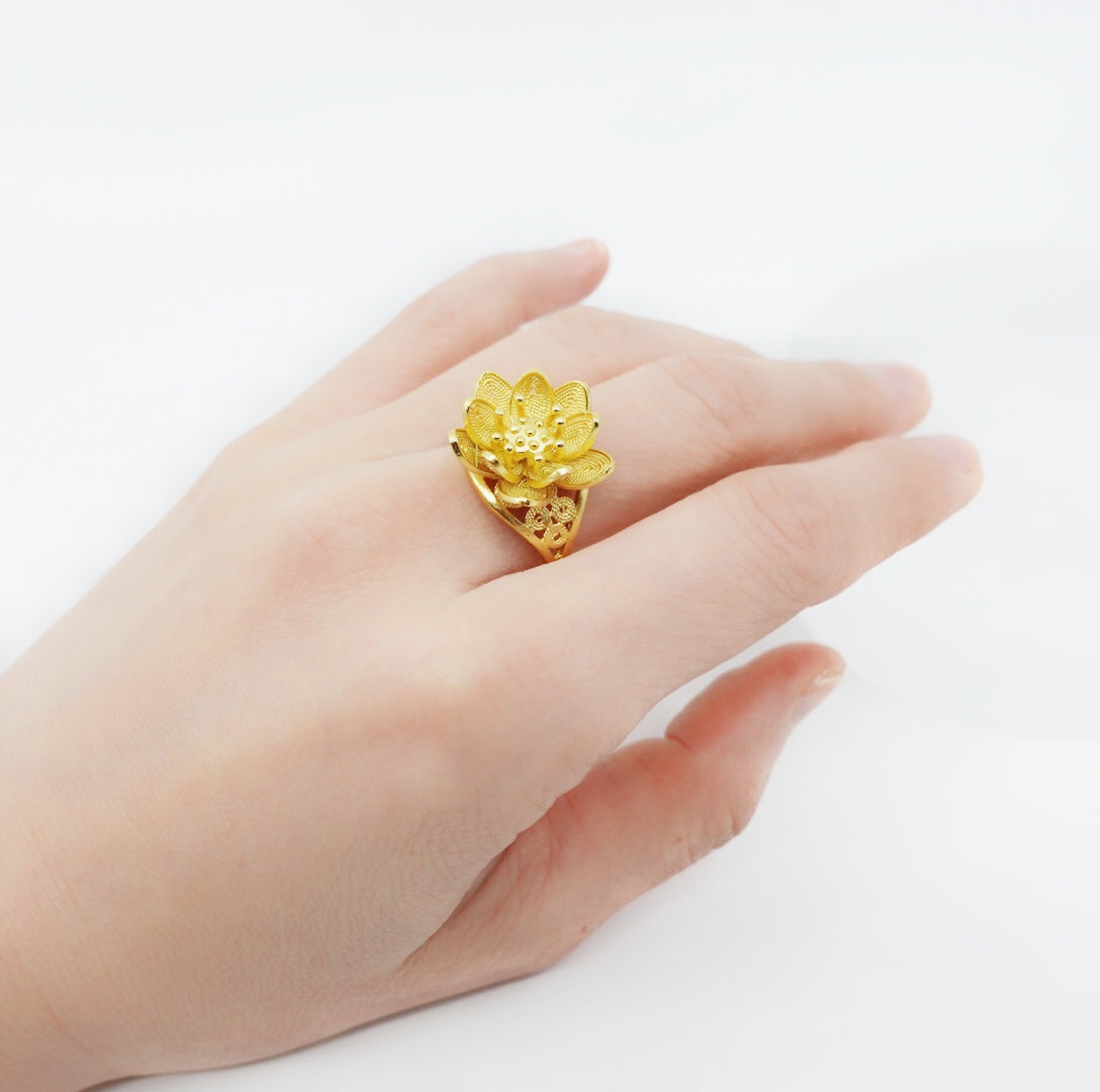 Filigree Ring, lotus ring, flower ring, Sterling silver ring, vintage ring, gold ring, cocktail ring, handmade ring, statement ring, gold ring for women, Asian ring, boutique ring, Yun Boutique Ring.