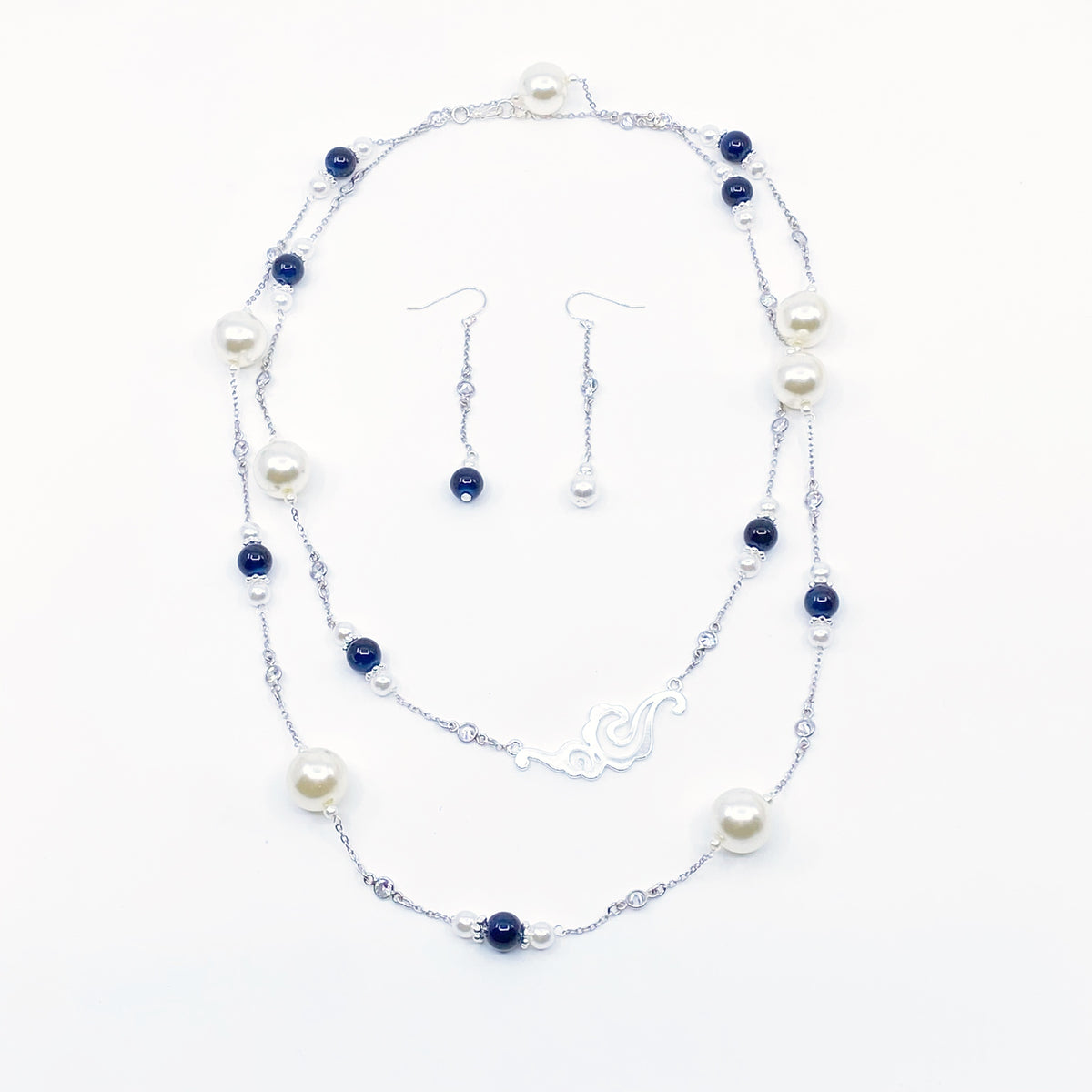 The Nine Blue Agate and Pearl Long Necklace - Yun Boutique